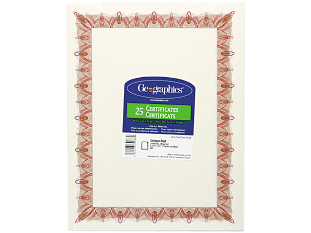 Award Certificates w/Gold Seals, 8-1/2 x 11, Unique Red Border, 25/Pack