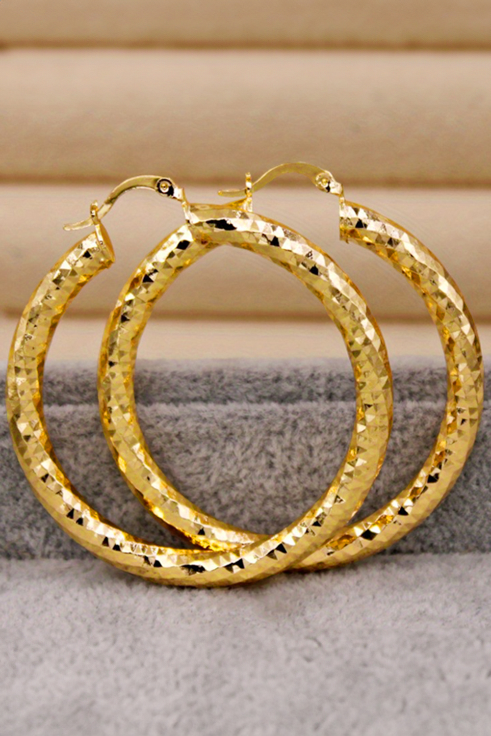 Gold Plated Diamond Cut Large Hoop Earrings