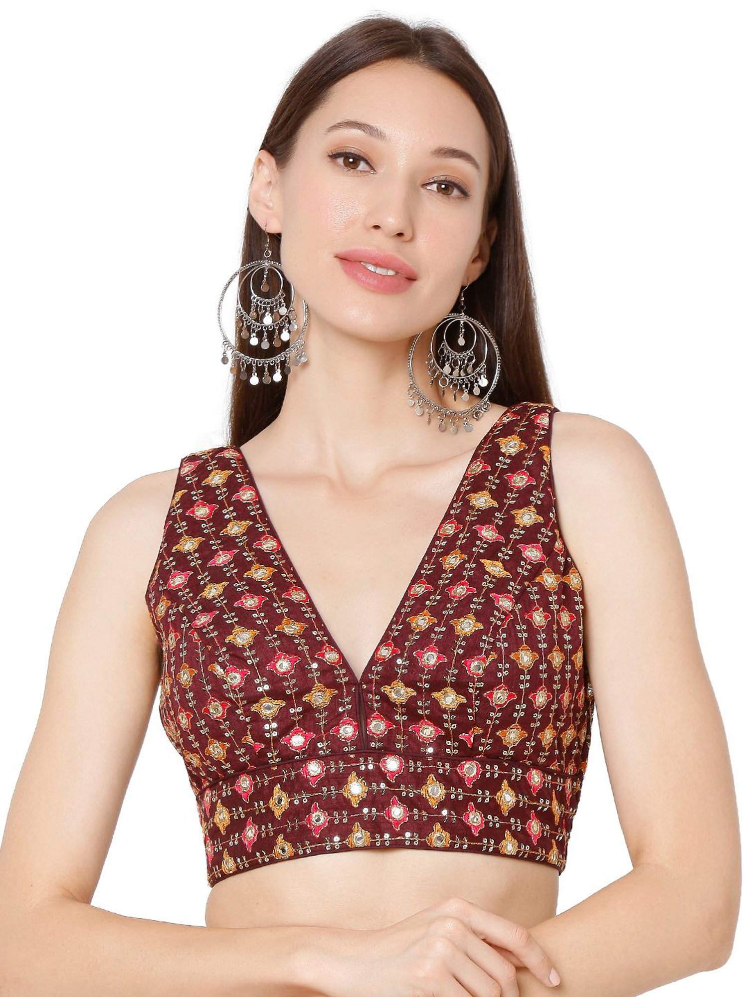 Salwar Studio Maroon Embroidered Blouse