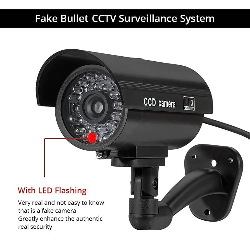 Fake Camera, TL-2600 Waterproof Outdoor/Indoor Security Dummy Surveillance Simulation Bullet Camera with Flashing LED Light,Black