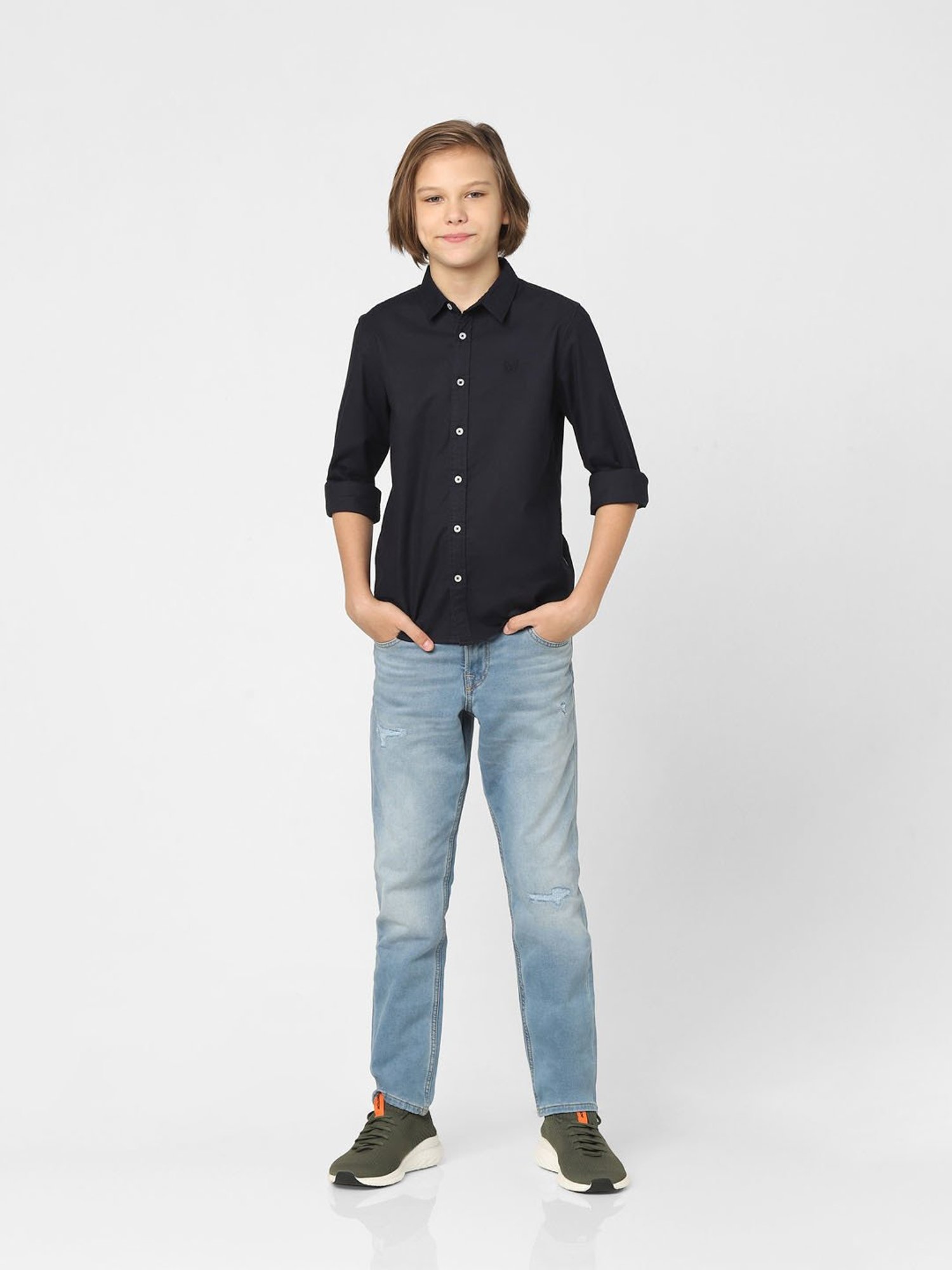 Jack & Jones Junior Black Solid Full Sleeves Shirt