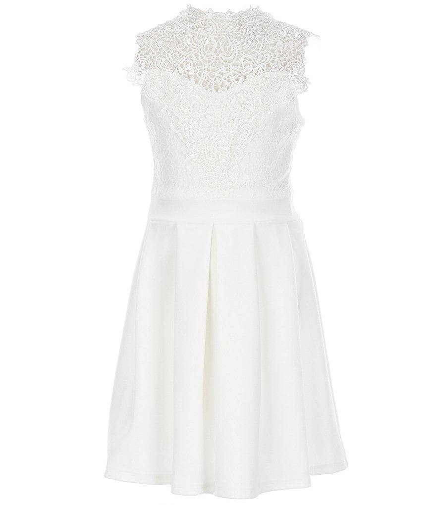 Rare Editions Big Girls 7-16 Cap-Sleeve Lace/Crepe Fit-And-Flare Dress
