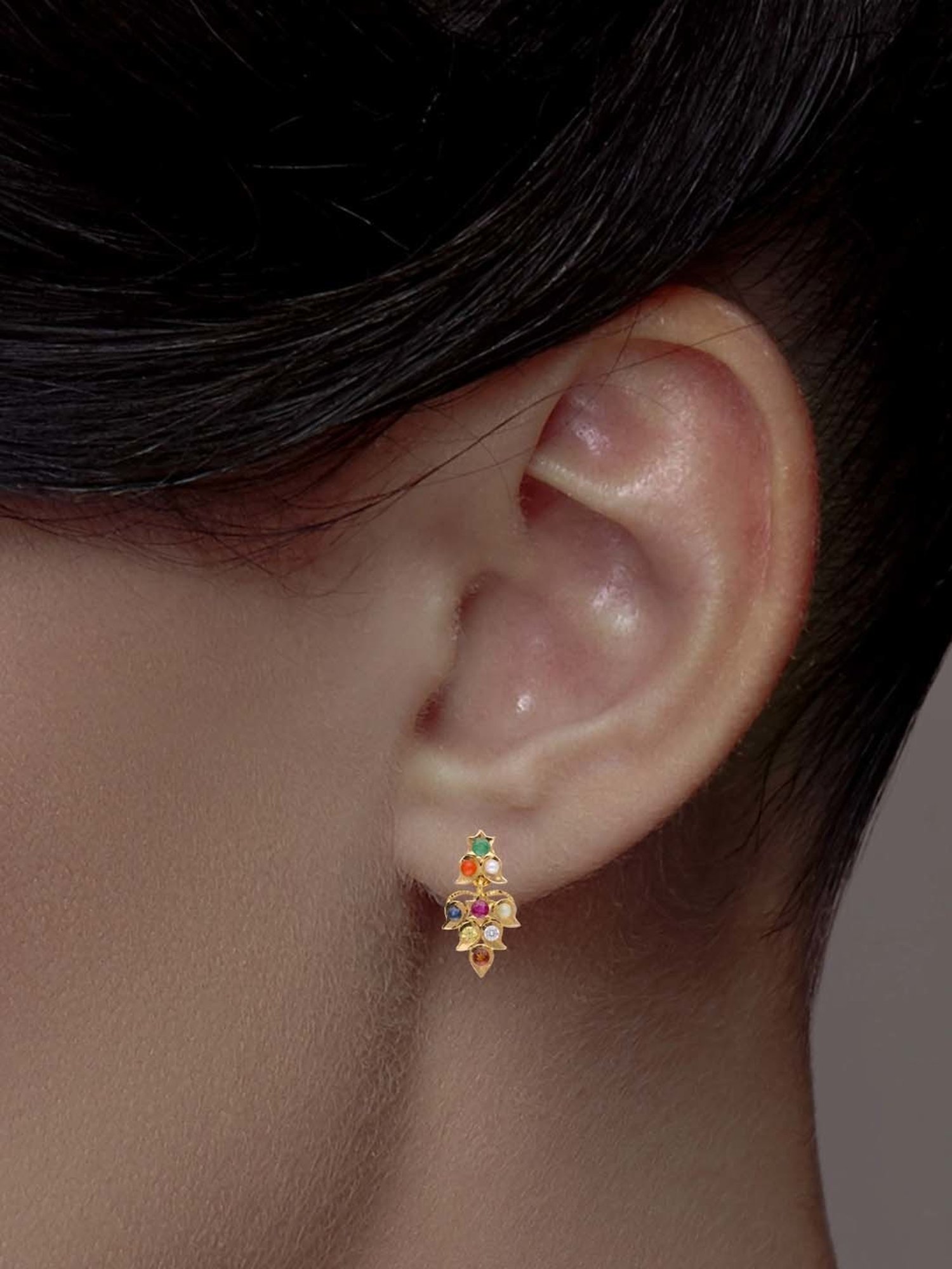 CKC Navaratna Gems Gold Eardrops: Regal Splendor