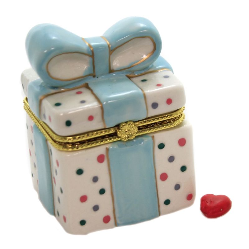 Hinged Trinket Box 2.75" Gift Box With Ribbon Present Bow Heart  -  Decorative Figurines