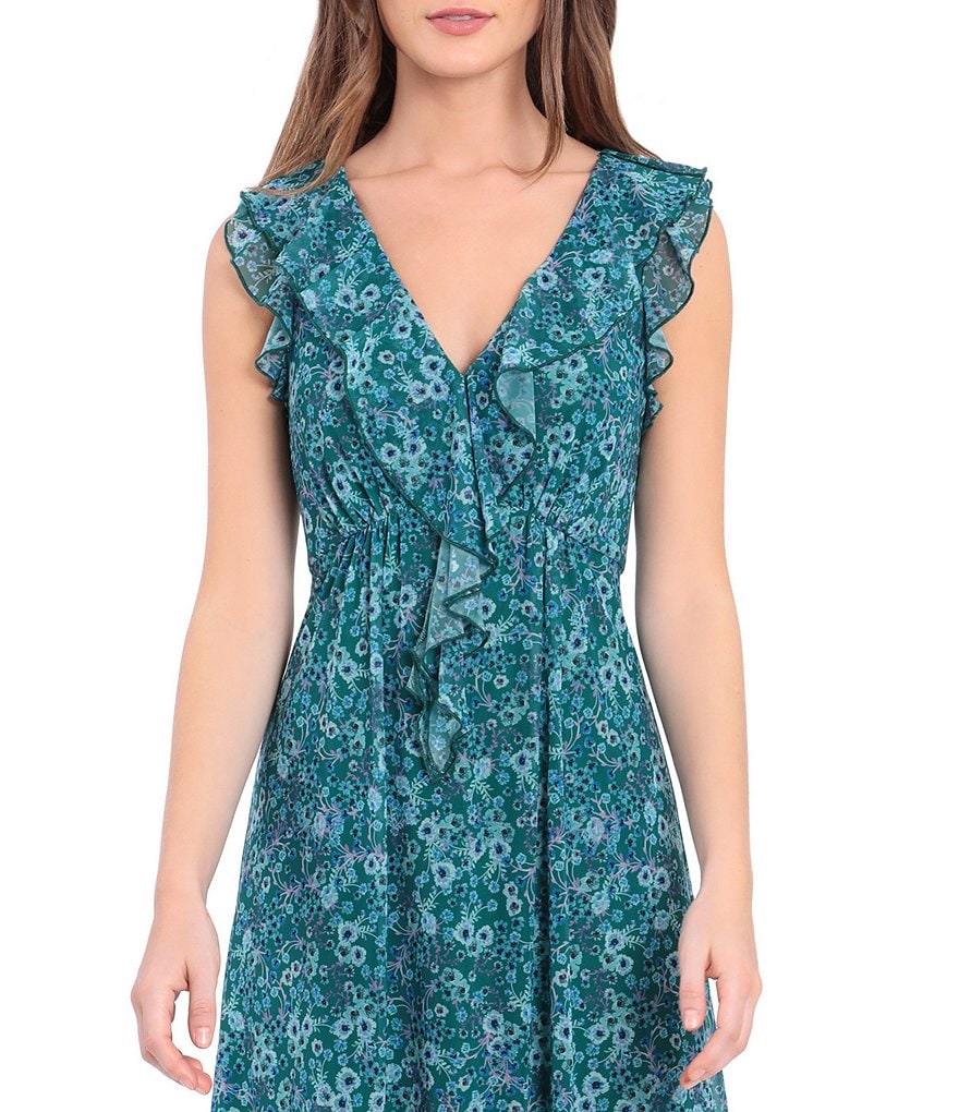 Donna Morgan Floral V-Neck Sleeveless Chiffon Maxi Dress