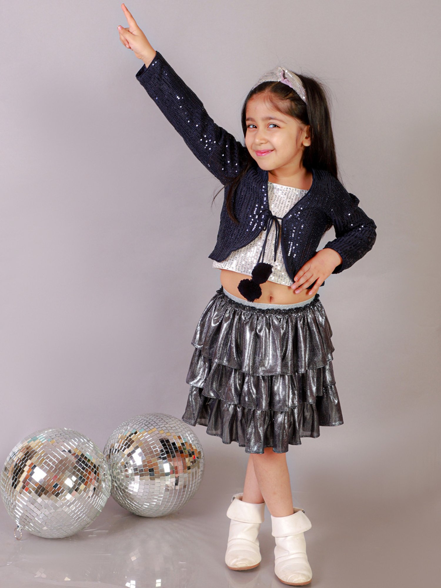 Lil Drama Kids Navy Embellished Sleeves Shrug