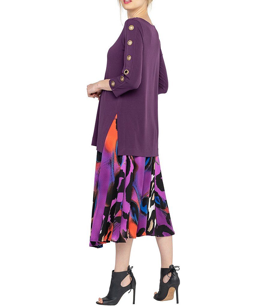 Eva Varro Knit Jersey Grommet Trim 3/4 Sleeve Boat Neck Tunic