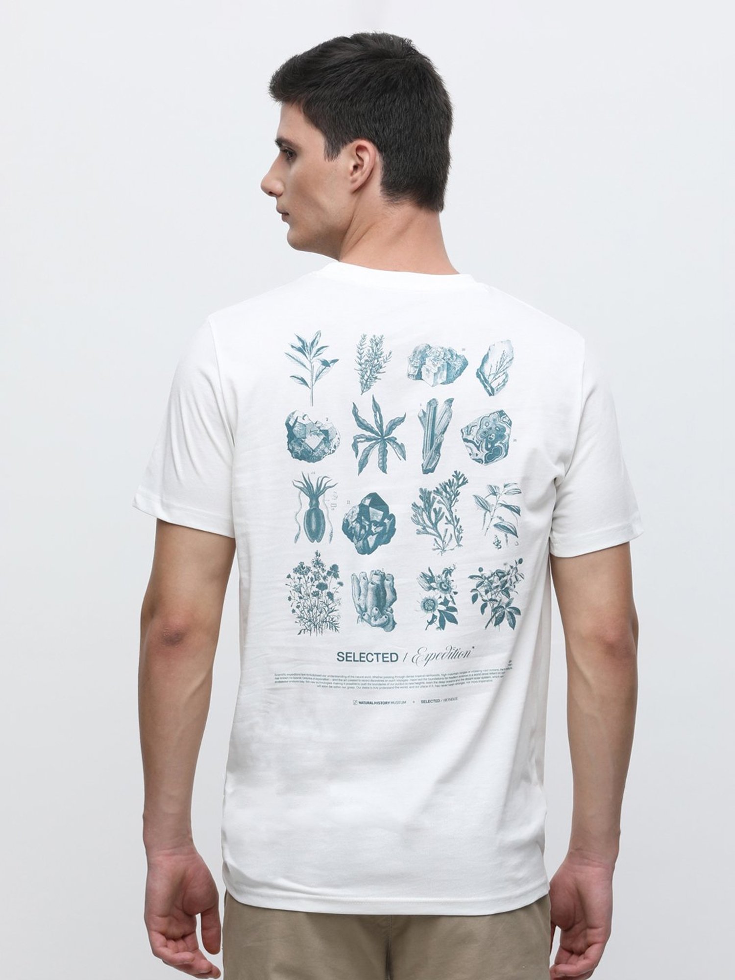 SELECTED HOMME White Slim Fit Printed Cotton Crew T-Shirt