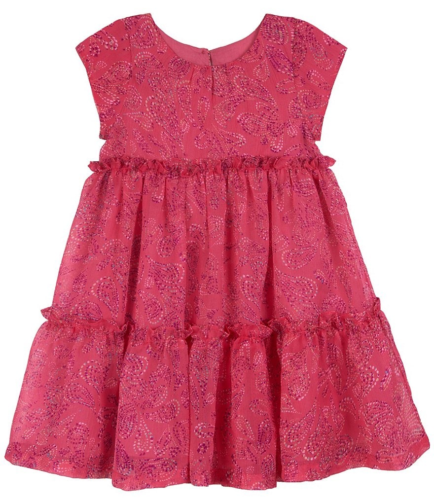 Rare Editions Little Girls 2T-6X Bow-Waist Satin/Jacquard-Stripe Hi-Low Ballgown
