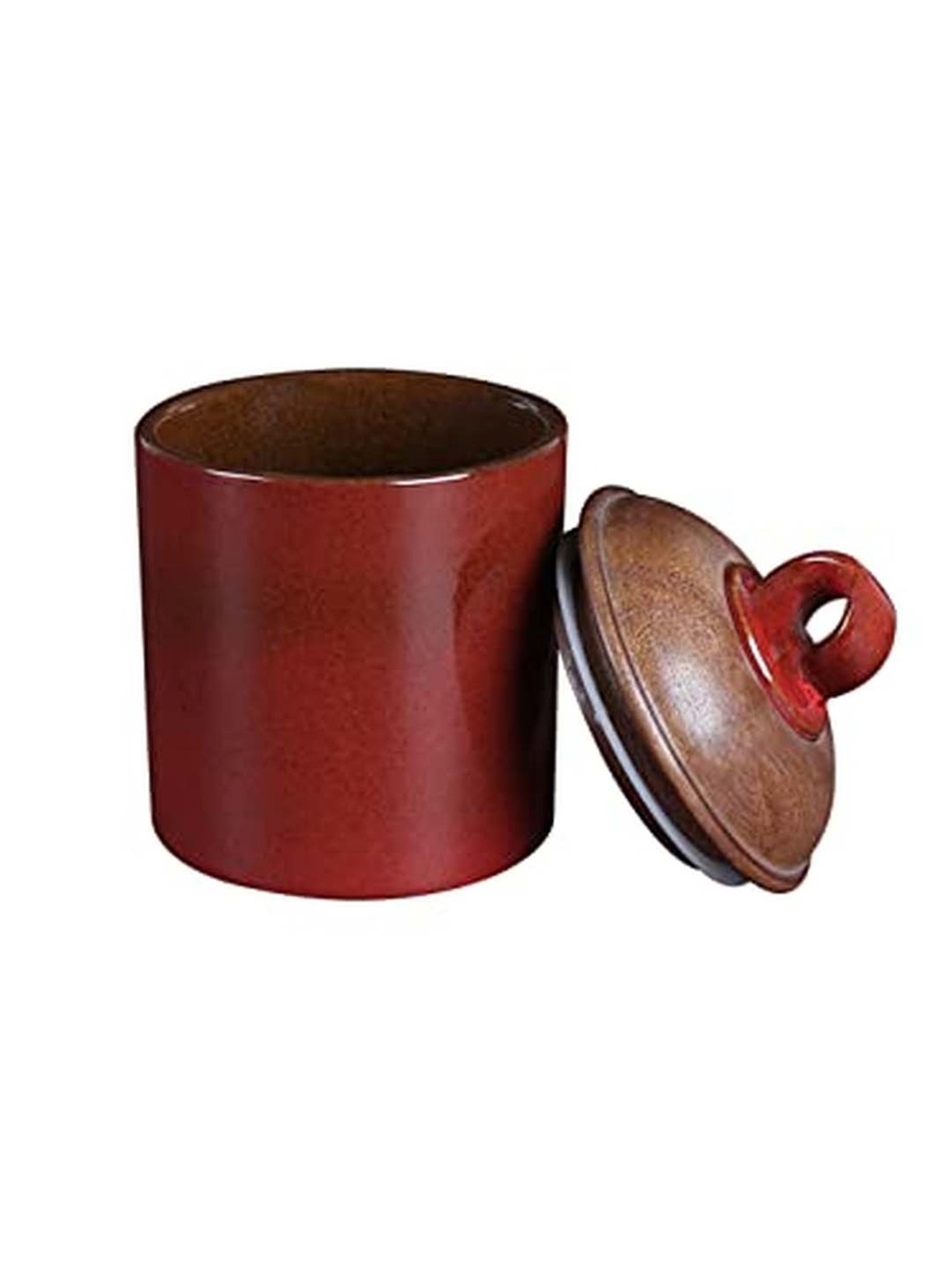 Ellementry Scarlet Red Ceramic Jar With Wooden Lid (0.4 L) - Set of 1