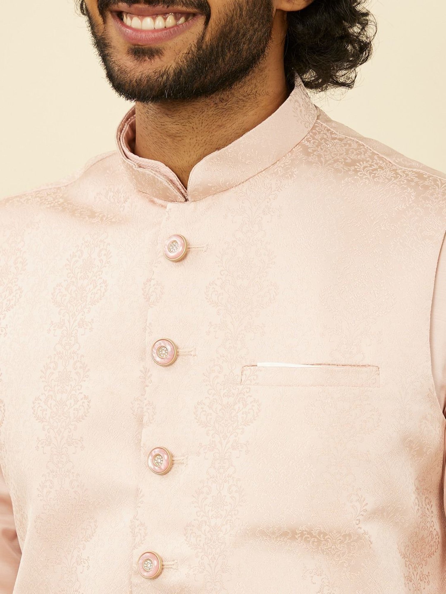 Manyavar Pink Regular Fit Jacquard Nehru Jacket