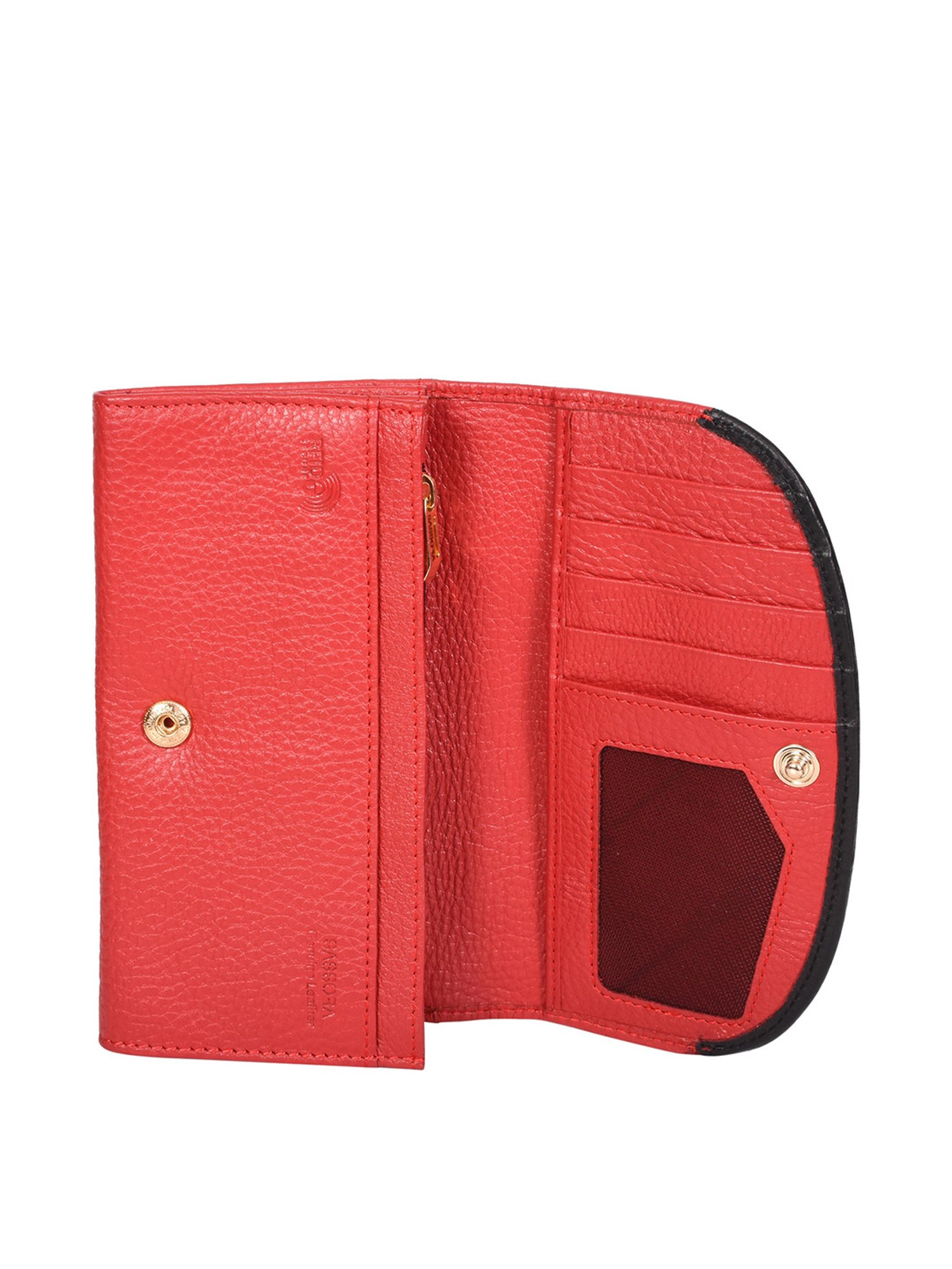 SASSORA Red & Black Solid Rfid Wallet for Women