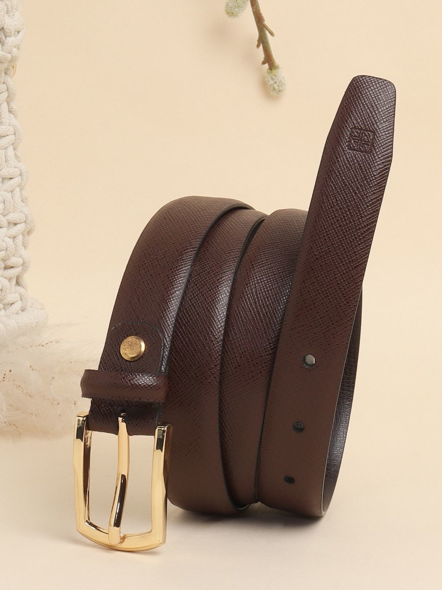 Carlton London Brown Textured Formal Belt for Women