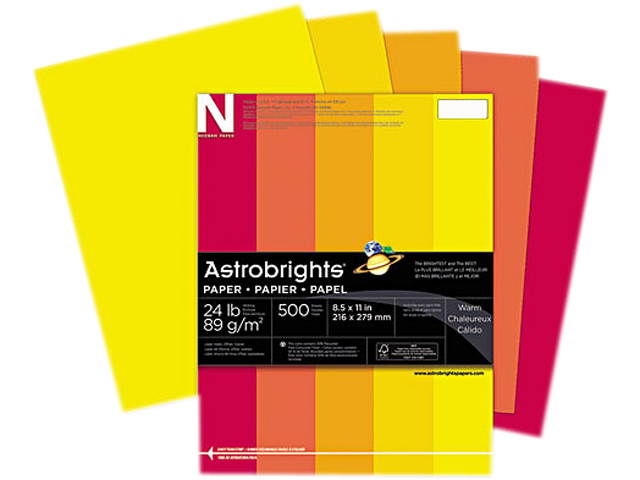 Wausau Paper 20272 Astrobrights Colored Paper, 24lb, 8-1/2 x 11, Warm Assortment, 500 Sheets/Ream