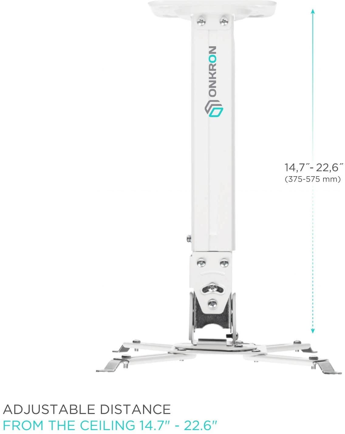 ONKRON Universal Ceiling Projector Mount Height Adjustable Mounting Bracket up to 22 LBS White K5A
