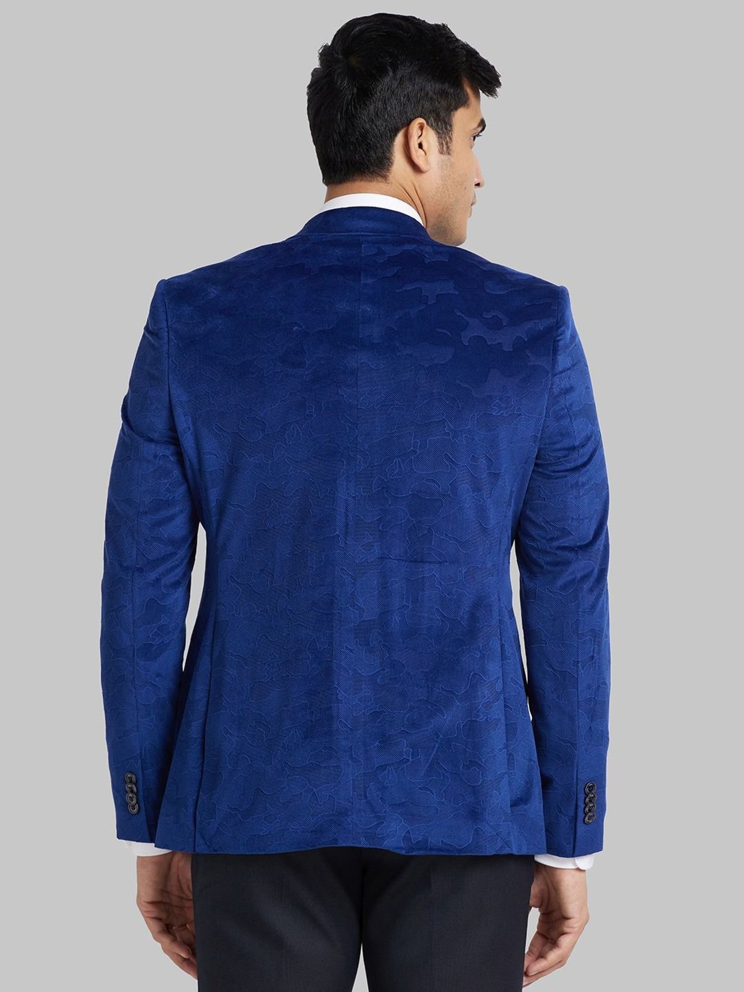 Parx Blue Regular Fit Self Pattern Blazer