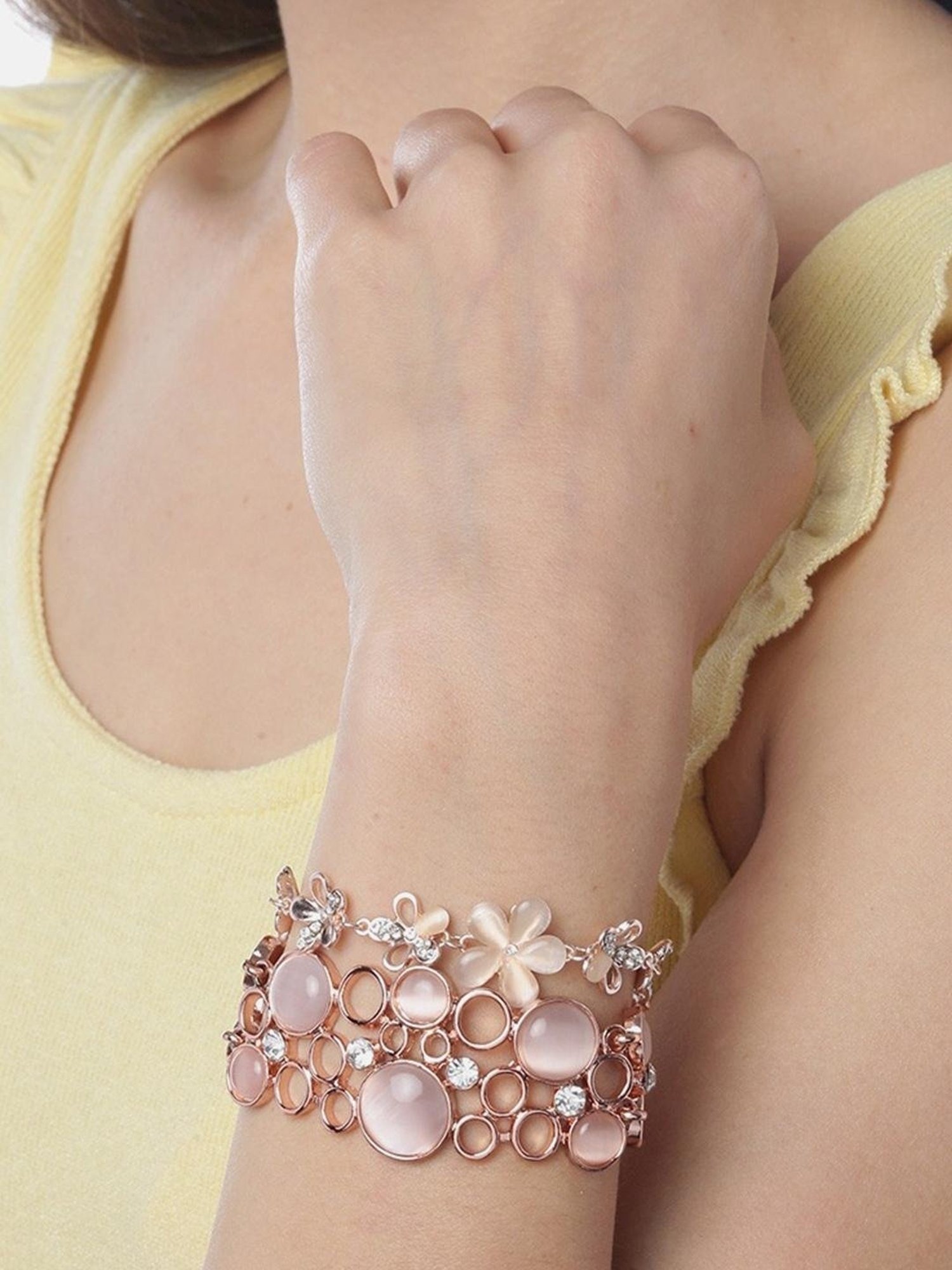 YouBella Rose Gold Crystal gold-plated	 Flexible fit Bracelet - Set of 2