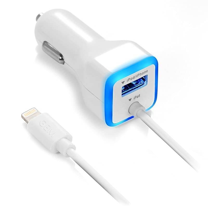 Certified iPhone Lightning Car Charger for iPhone 11 X XR XS 8 8 Plus 7 7 Plus 6S 6S Plus 6 Plus SE 5S iPad Pro Air 2 Mini 4 with Extra USB Port White