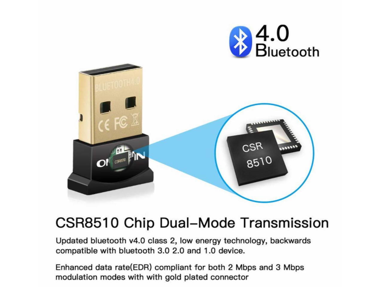Wireless Bluetooth CSR 4.0 Dongle Adapter Bluetooth V4.0 USB Adapter CSR Chip Dongle Stick EDR USB 2.0 Dual-Mode Support Bluetooth Voice data/Music/Printer for laptop/Pad/Headser/BTMpblie