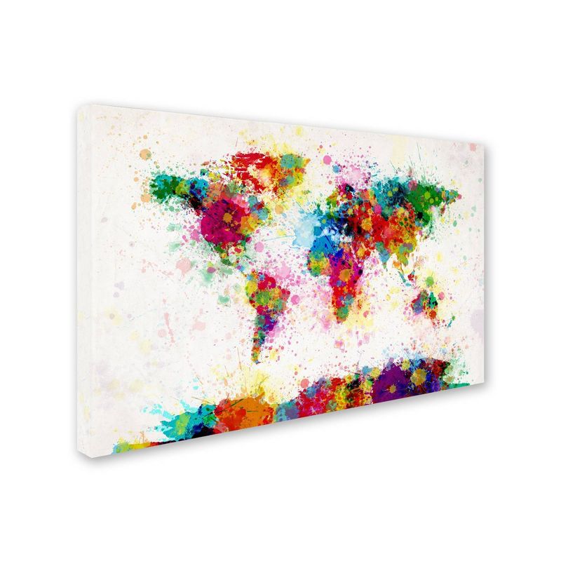 22" x 32" Paint Splashes World Map by Michael Tompsett - Trademark Fine Art