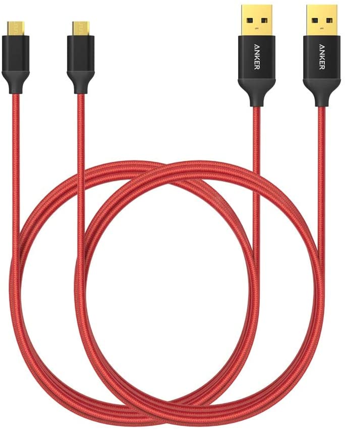[2-Pack] Anker&reg; 6ft / 1.8m Nylon Braided Tangle-Free Micro USB Cable with Gold-Plated Connectors for Android, Samsung, HTC, Nokia, Sony and More (Red)