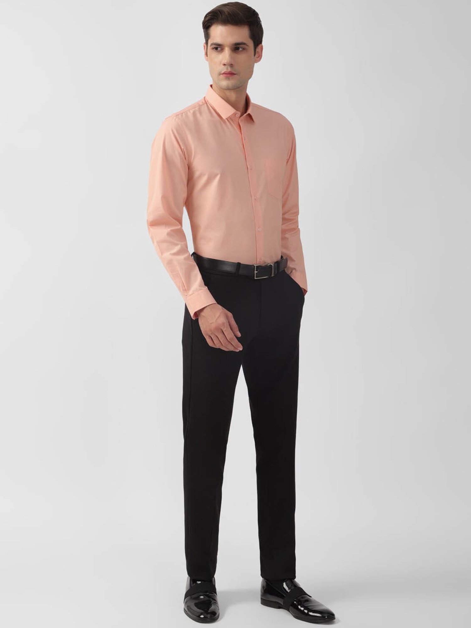Peter England Peach Slim Fit Texture Shirt