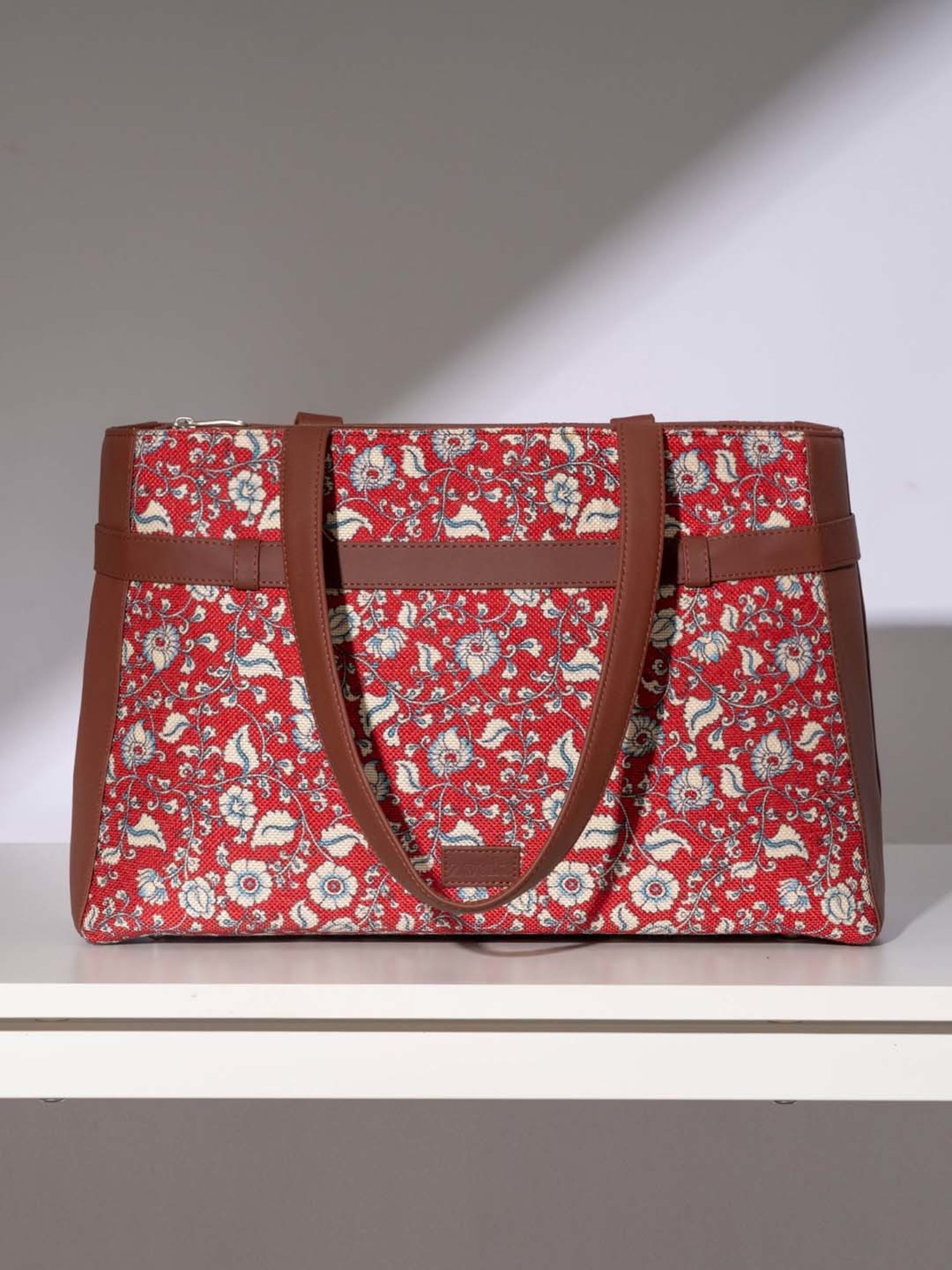 ZOUK Red Printed Large Laptop Tote Handbag