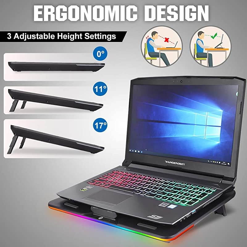 Laptop Cooling Pad,  Rgb Laptop Cooling Stand with Touch Control Light Modes & 3 Angles Adjustable, Silent Laptop Cooler for 12-17 Inch Laptop