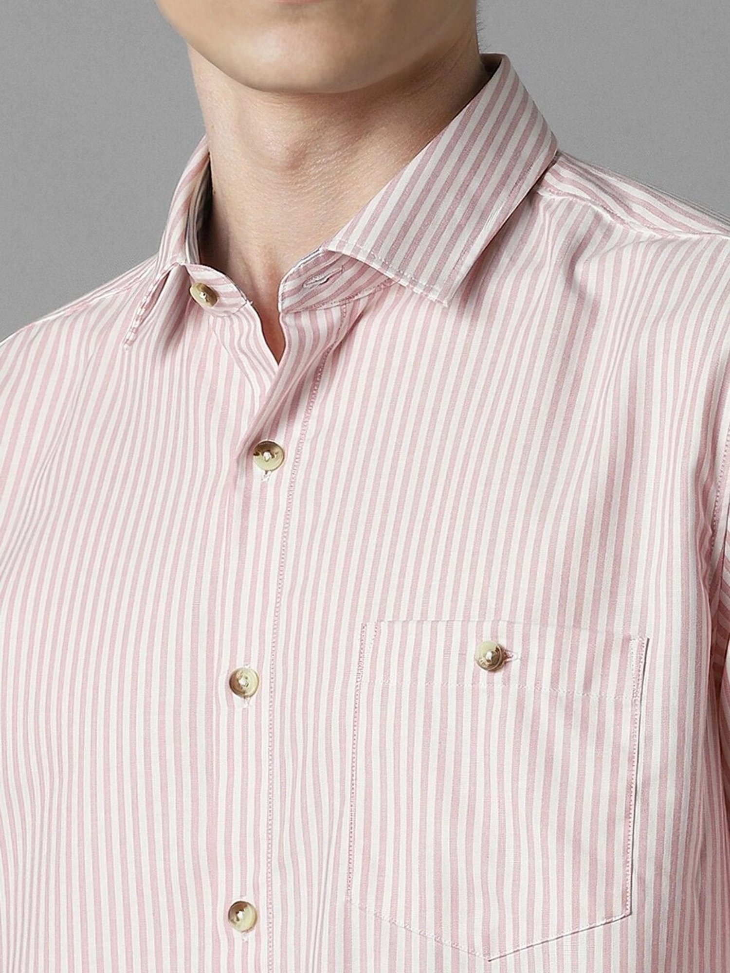 Louis Philippe Pink Cotton Slim Fit Striped Shirt