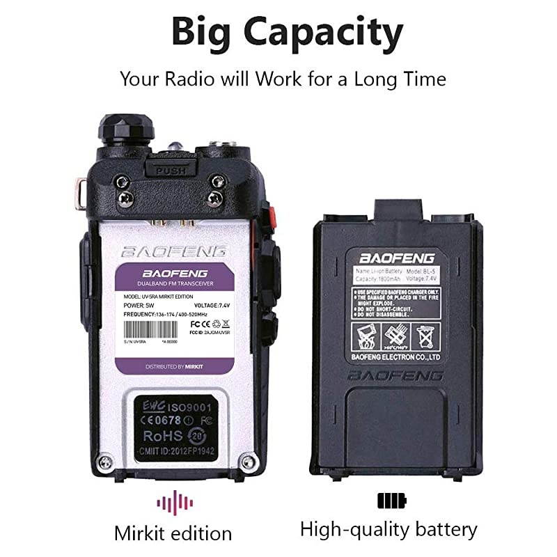 Baofeng Ham Radio UV-5RA 2021 5W Power FCC Approved 1800 mAh Li-ion Battery  Edition and Lanyard  Ham Radio Operator, Walkie Talkies Dual Band Two Way Radios