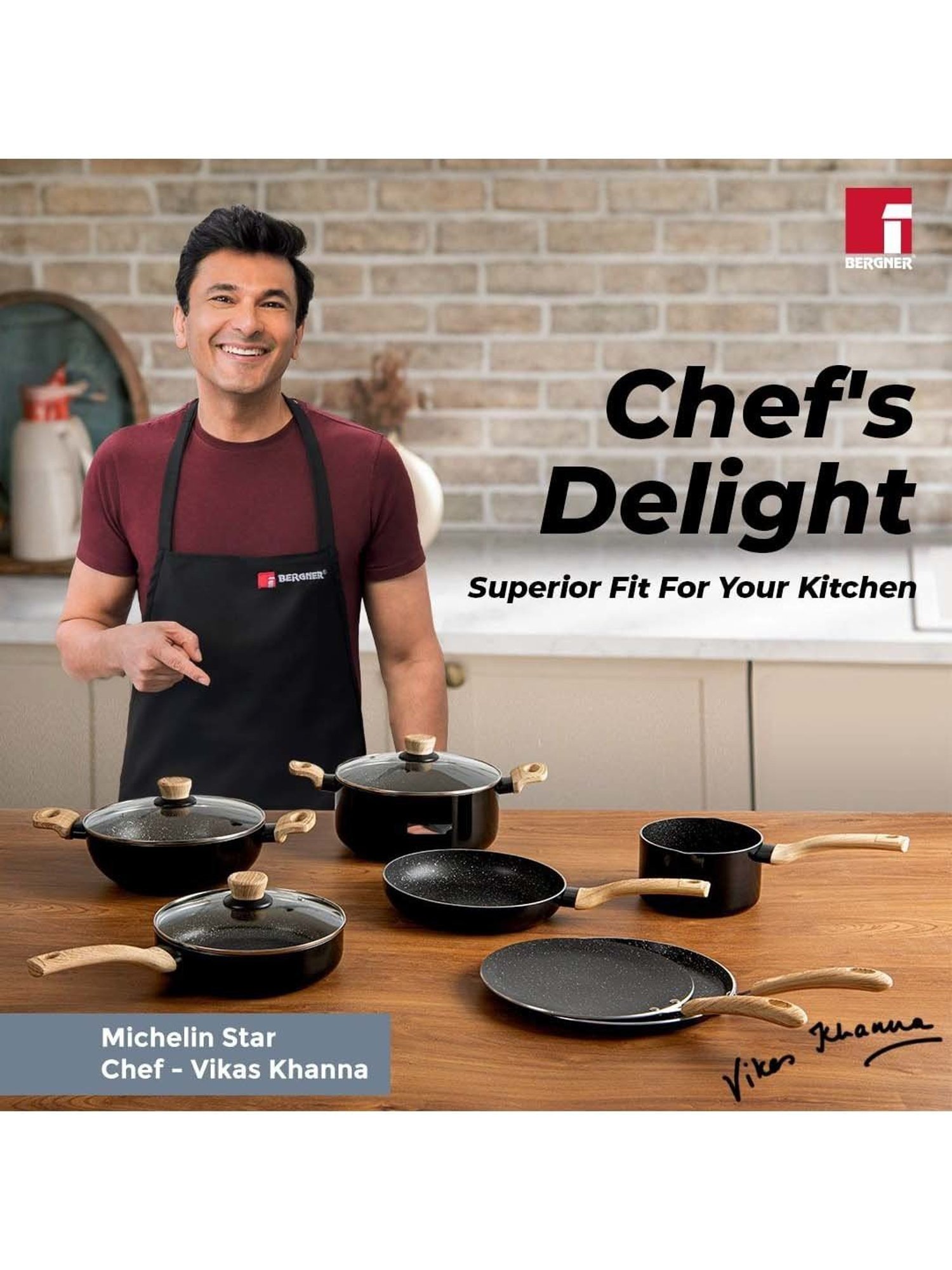 Bergner Bellini & Aura Black 20 cm Induction Cook And Serve Casserole With Wooden Finish Handle