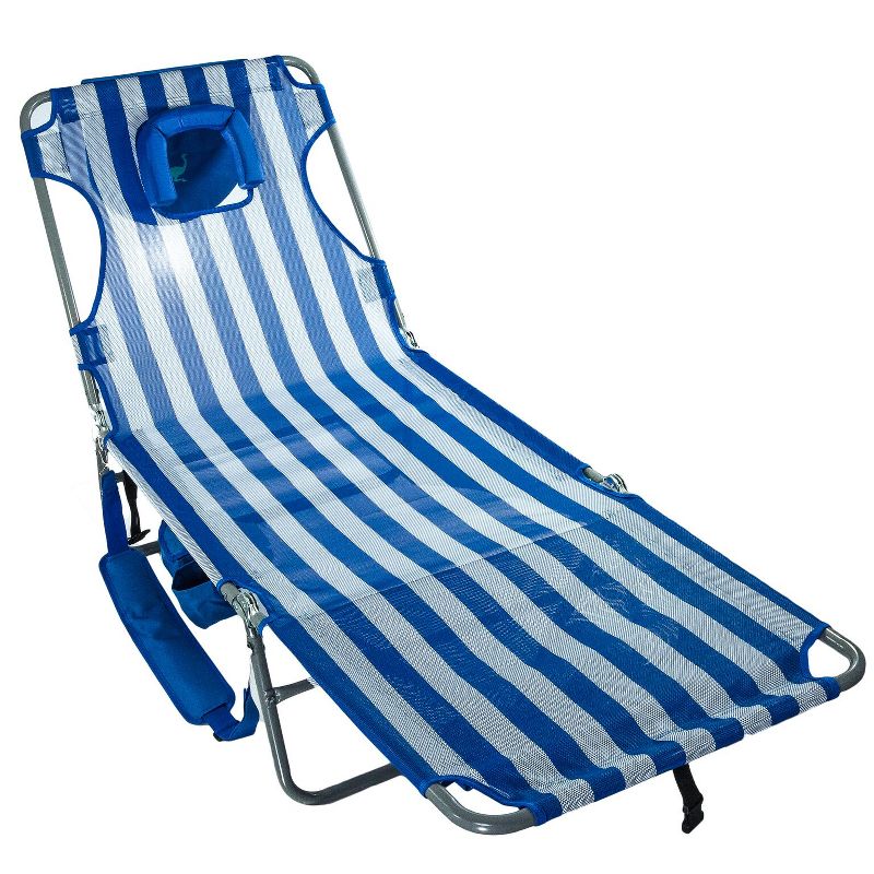 Ostrich DCHS-1002S Deluxe Outdoor Beach Chaise Lounge with Large Storage Bag, Blue Stripped