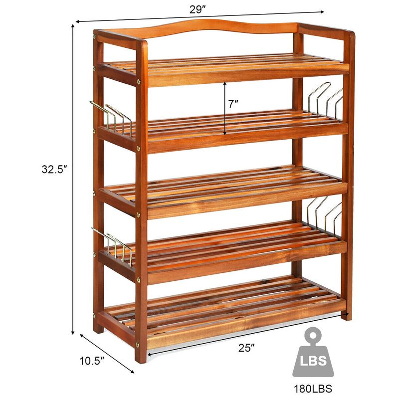Costway 5-Tier Wood Shoe Rack Freestanding Shoe Storage Organizer Heavy-duty