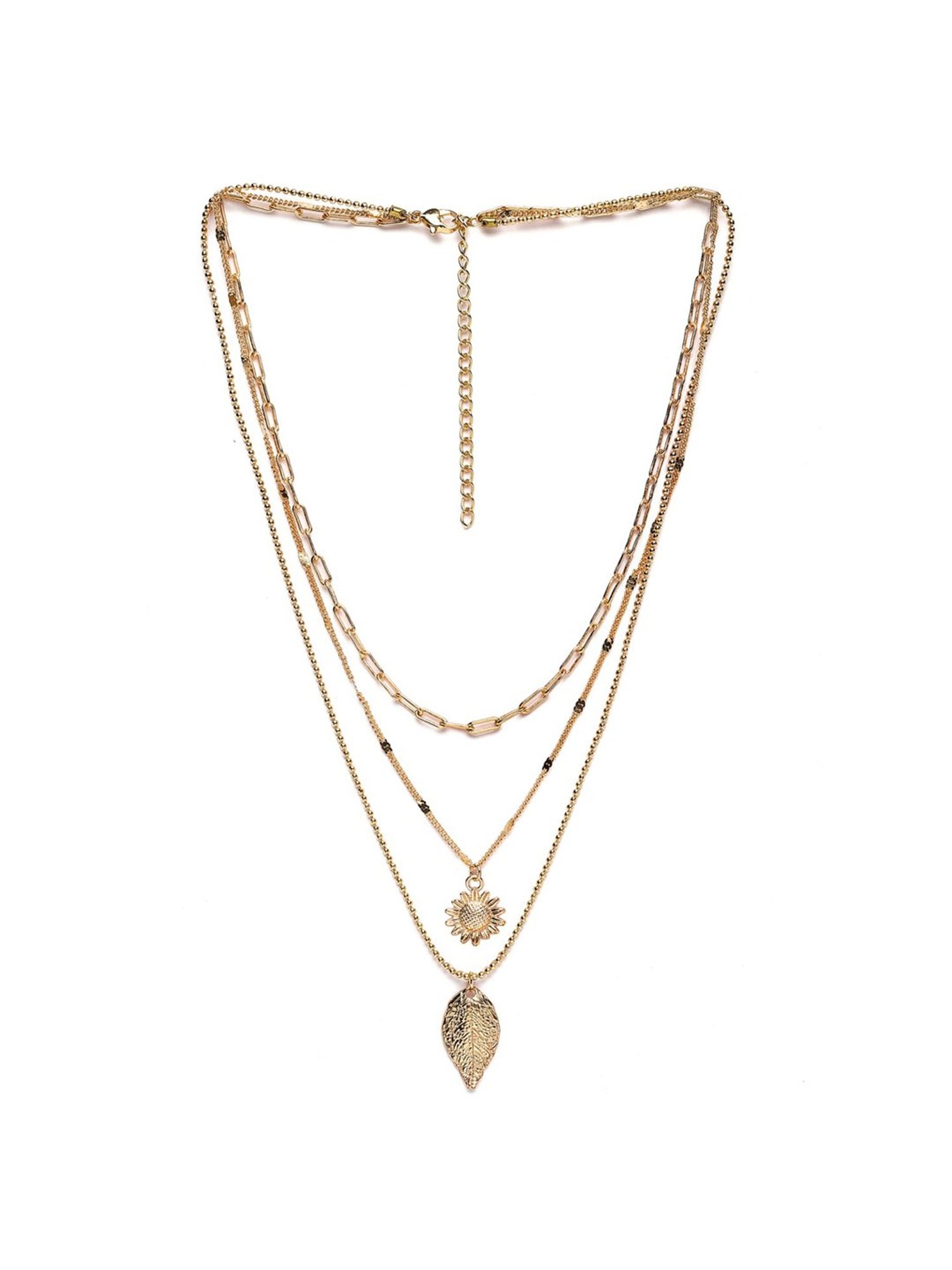 Karatcart Golden Sea Shell and Textured Disk Multicharm Multilayered Chain Women