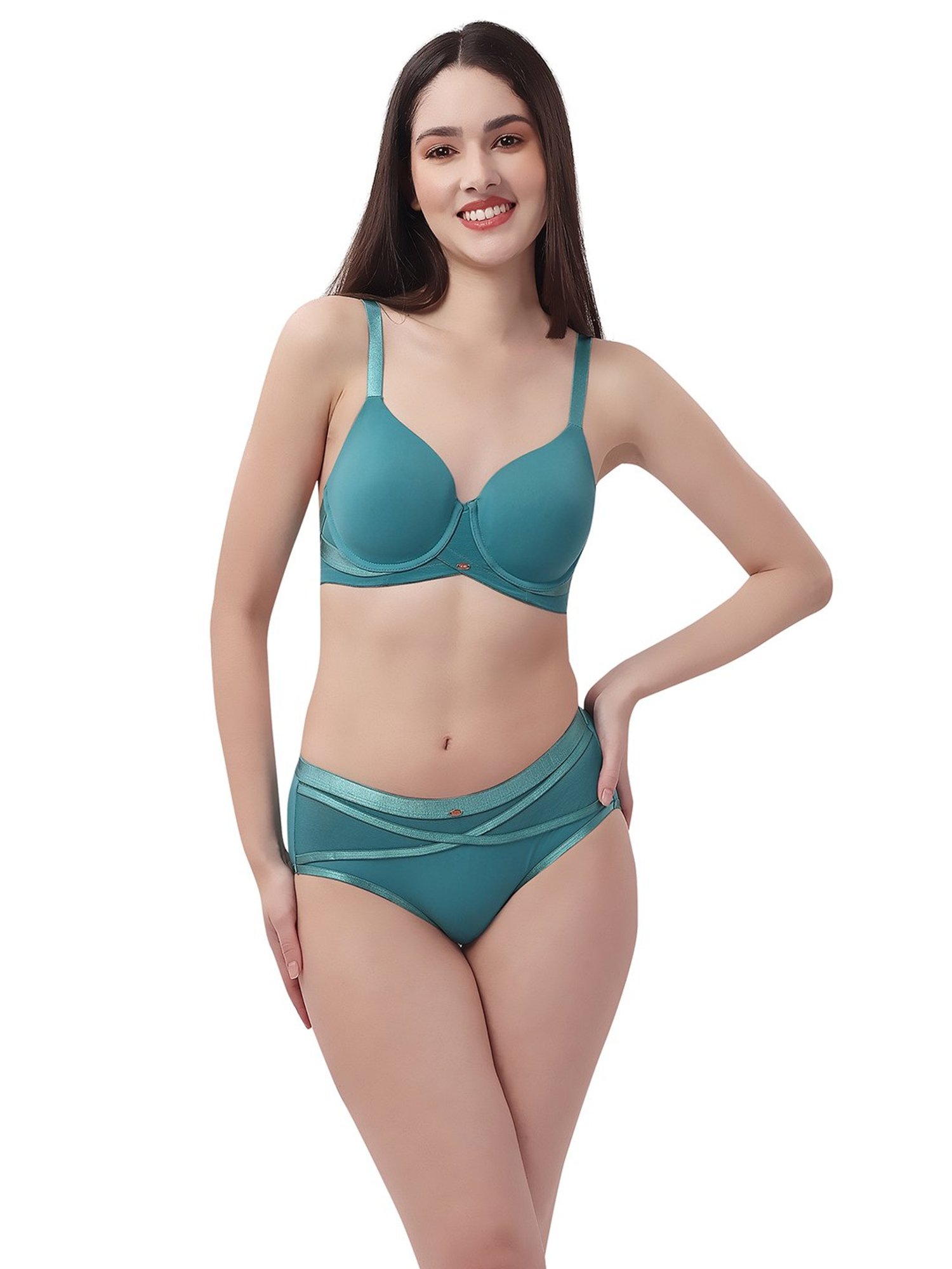 Soie Sea Green Padded Under-Wired Bra & Panty Set