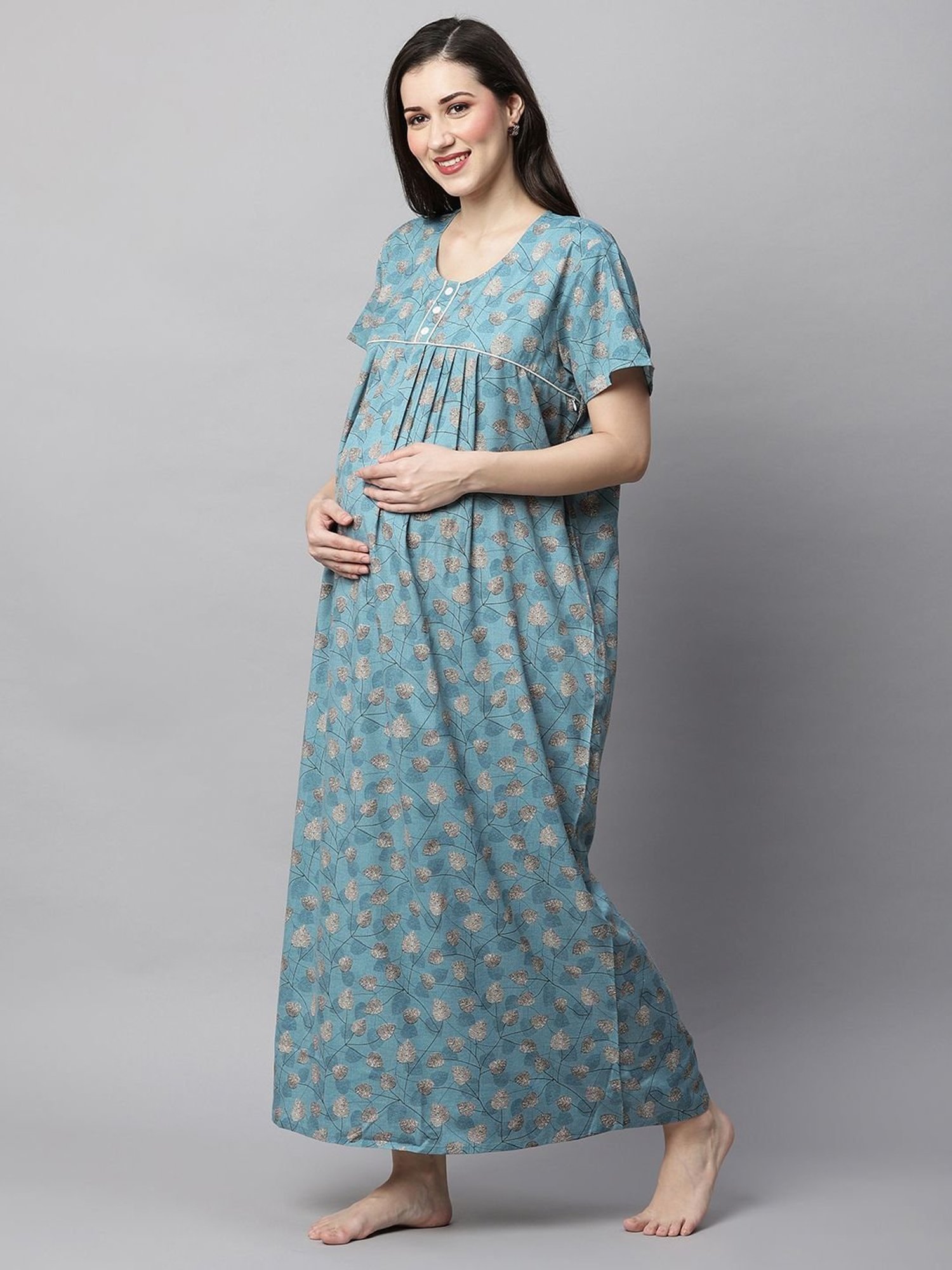 MomToBe Blue Printed Feeding Nighty