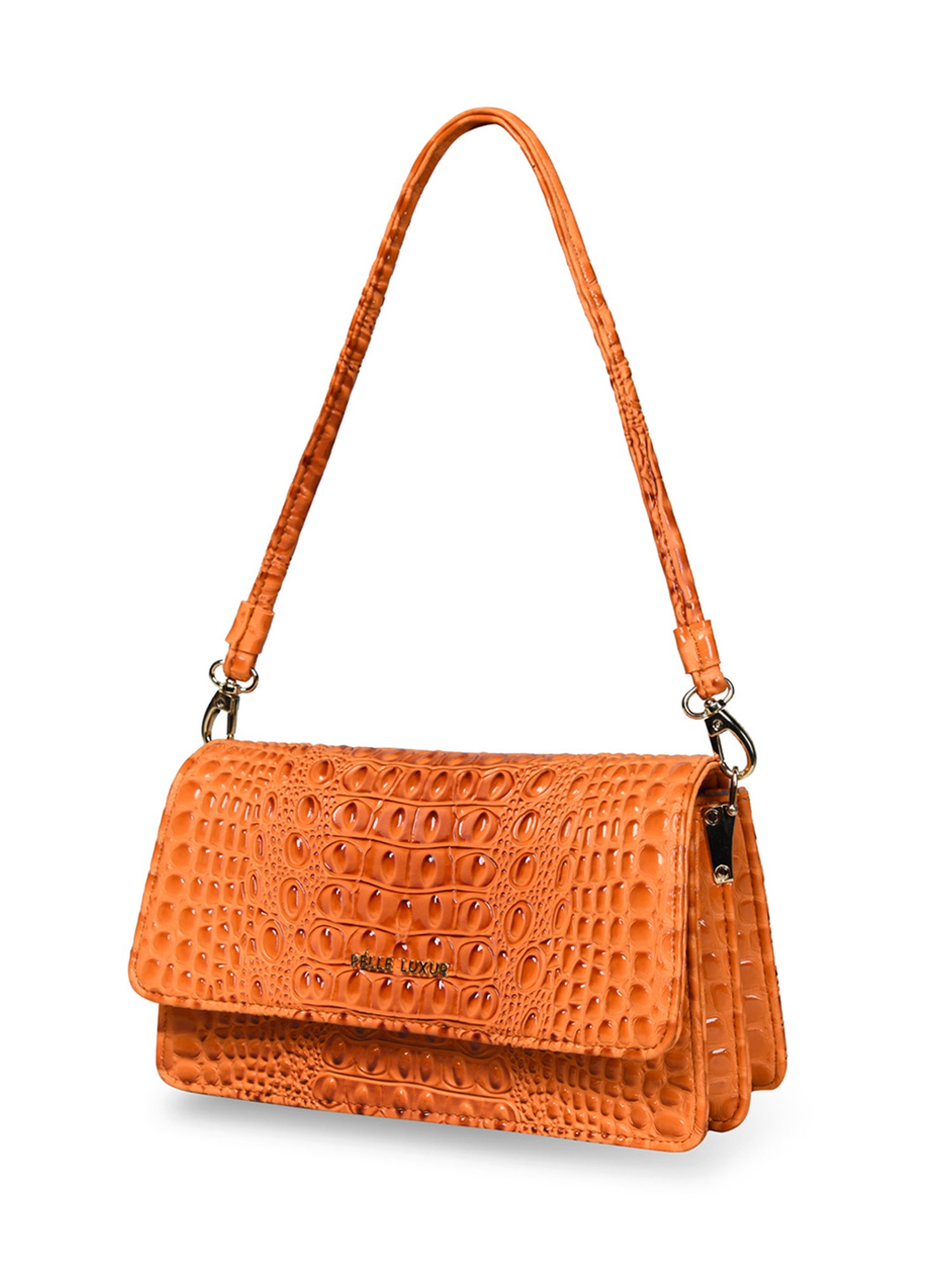 PELLE LUXUR Orange Animal Effect Small Shoulder Bag