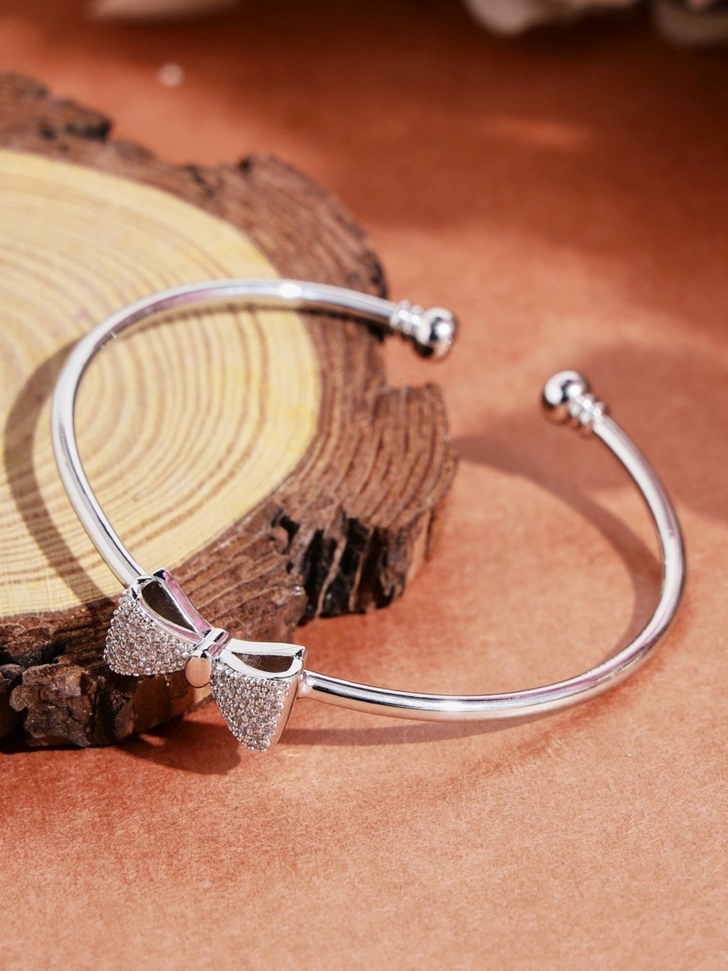 Prita by Priyaasi Studded Bow Rose Gold-Plated Cuff Bracelet