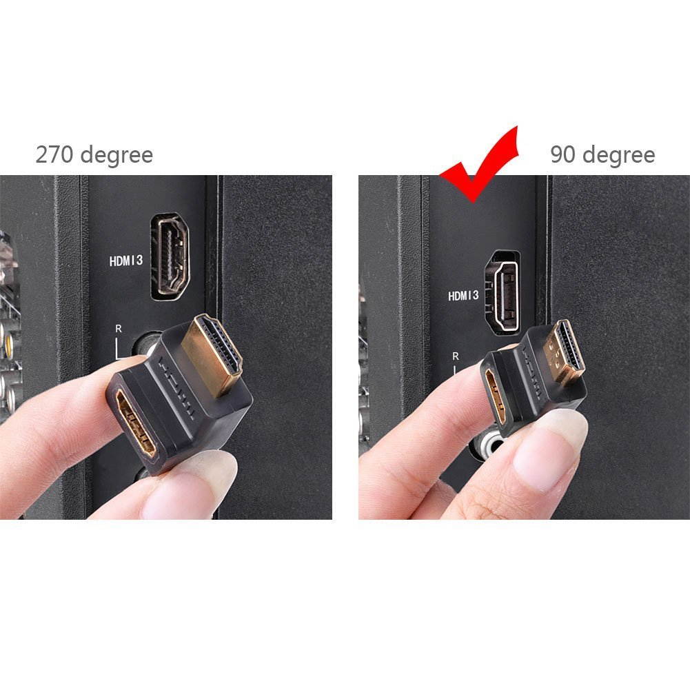 Ugreen HDMI 90 Degree Right Angle Adapter, Gold Plated High Speed HDMI Male to Female Connector Adapter 20109