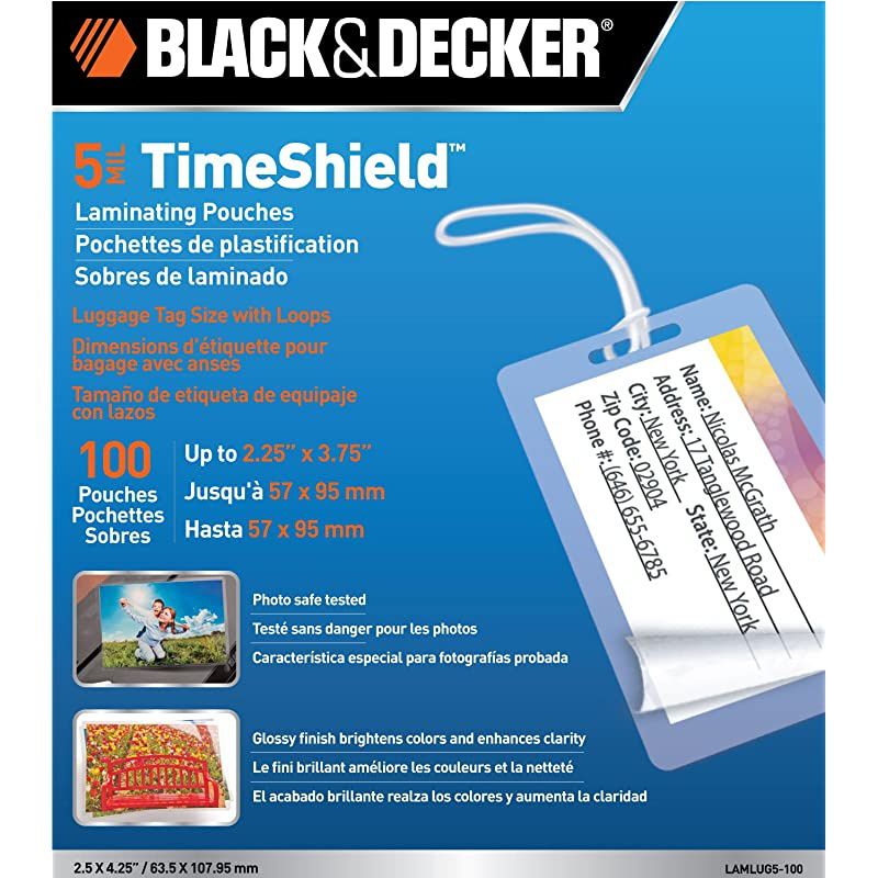 DECKER TimeShield Thermal Laminating Pouches Luggage Tag with Loops 5 mil 100 Pack LAMLUG5100