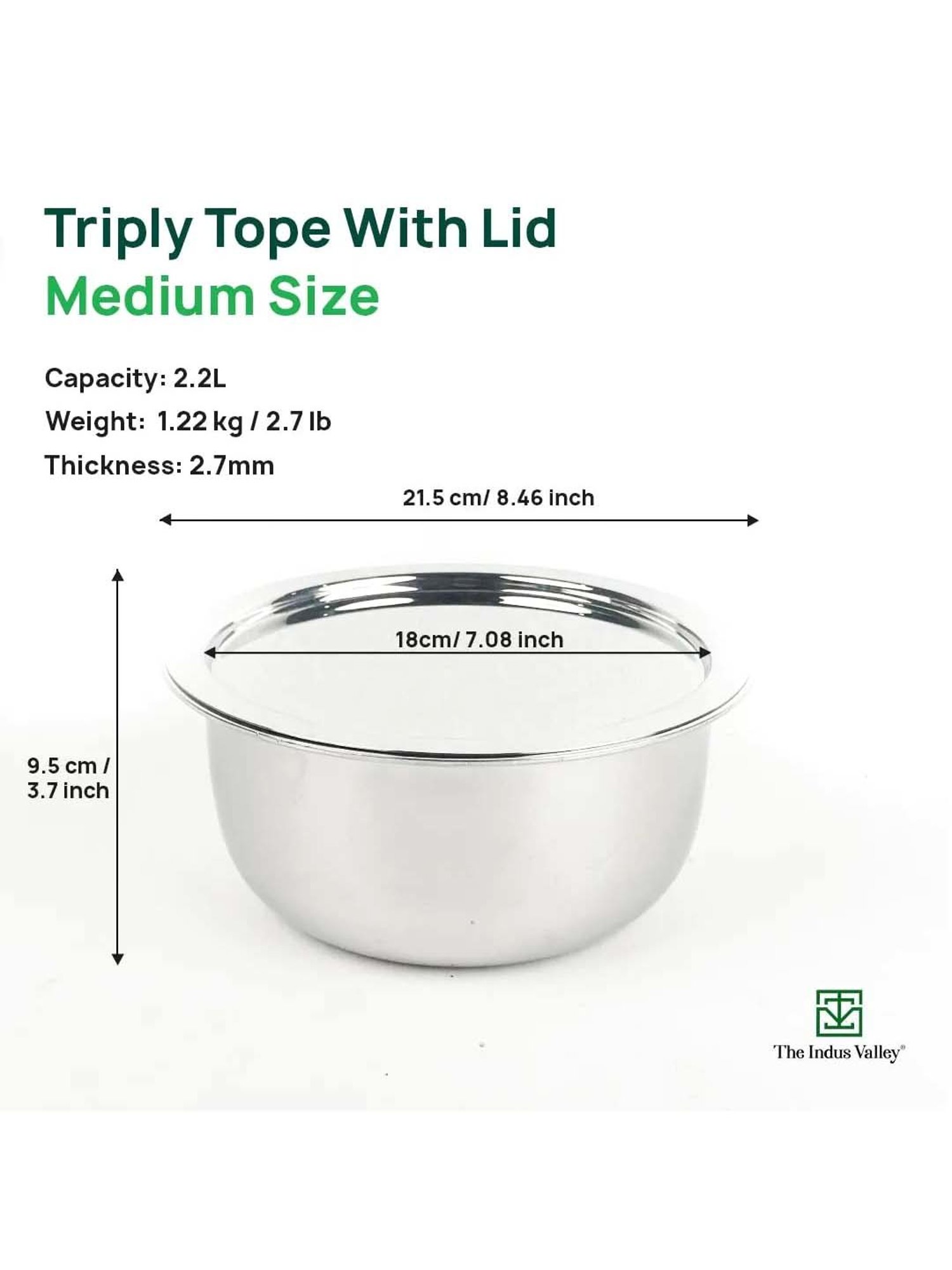 The Indus Valley Silver Stainless Steel 18 cm Gas Compatible Tope With Lid (2.2 L)