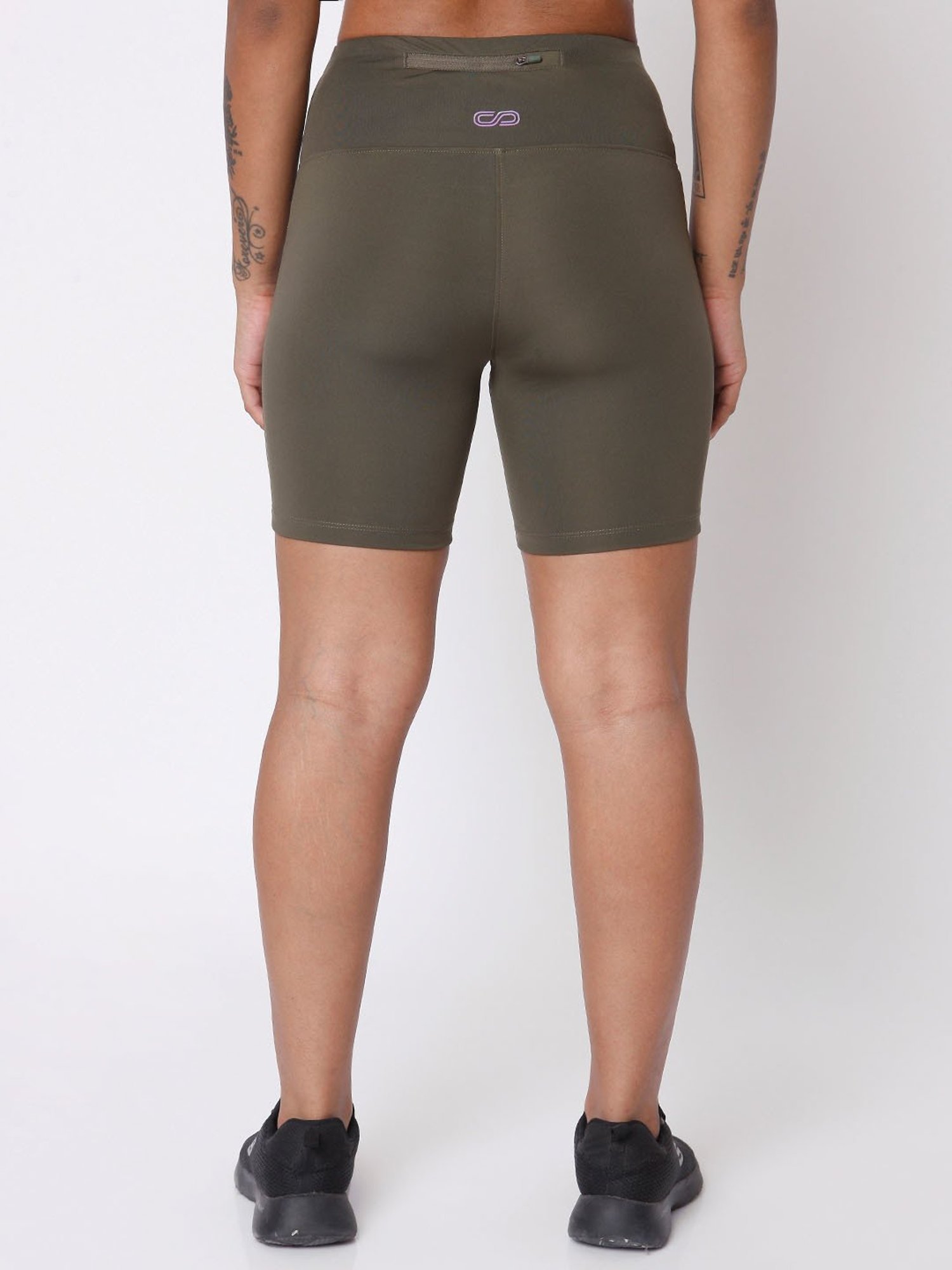 SILVERTRAQ Olive Polyester Relaxed Fit Cycling Shorts