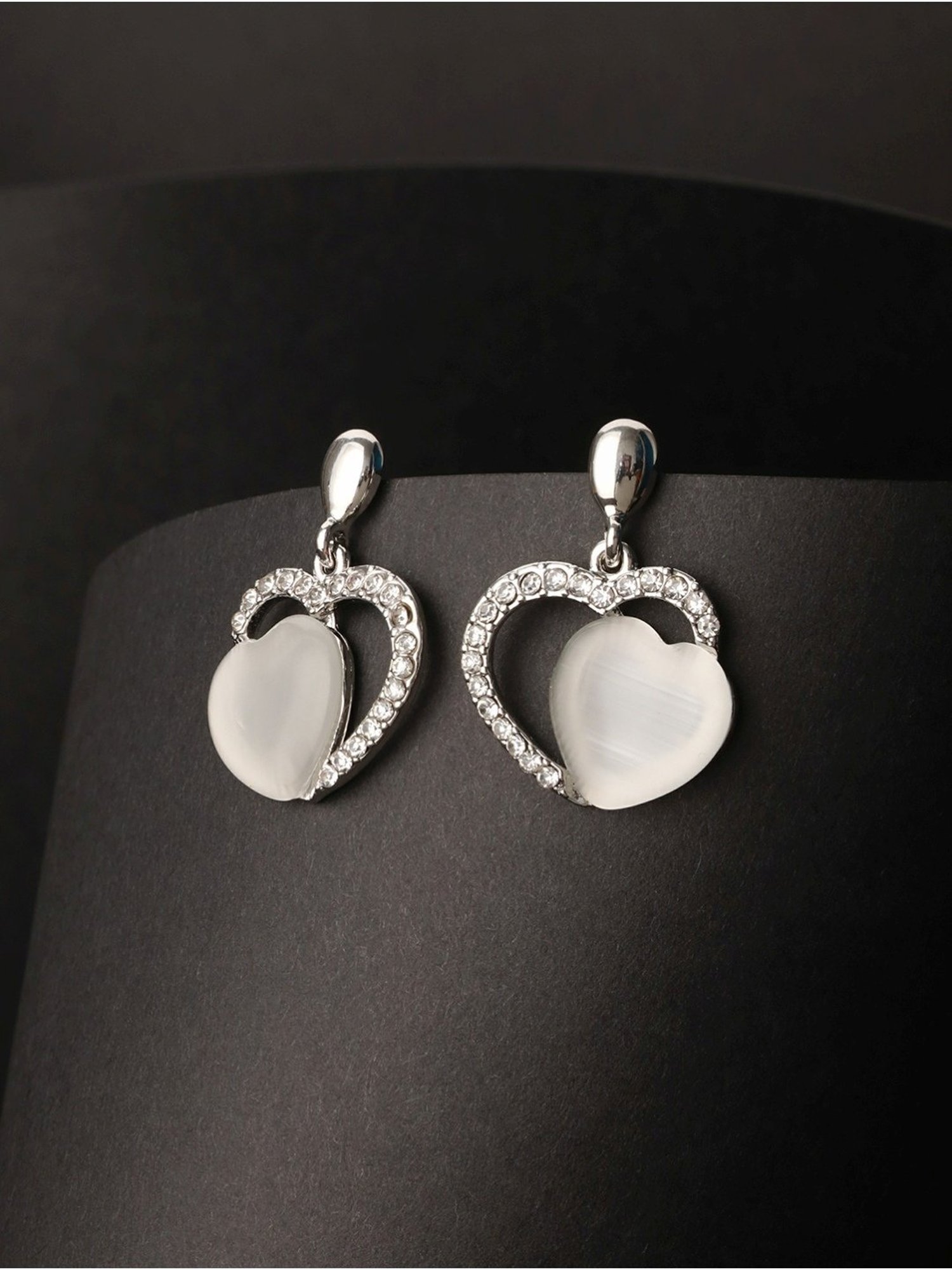 Prita by Priyaasi Heart American Diamond Studded Drop Earrings
