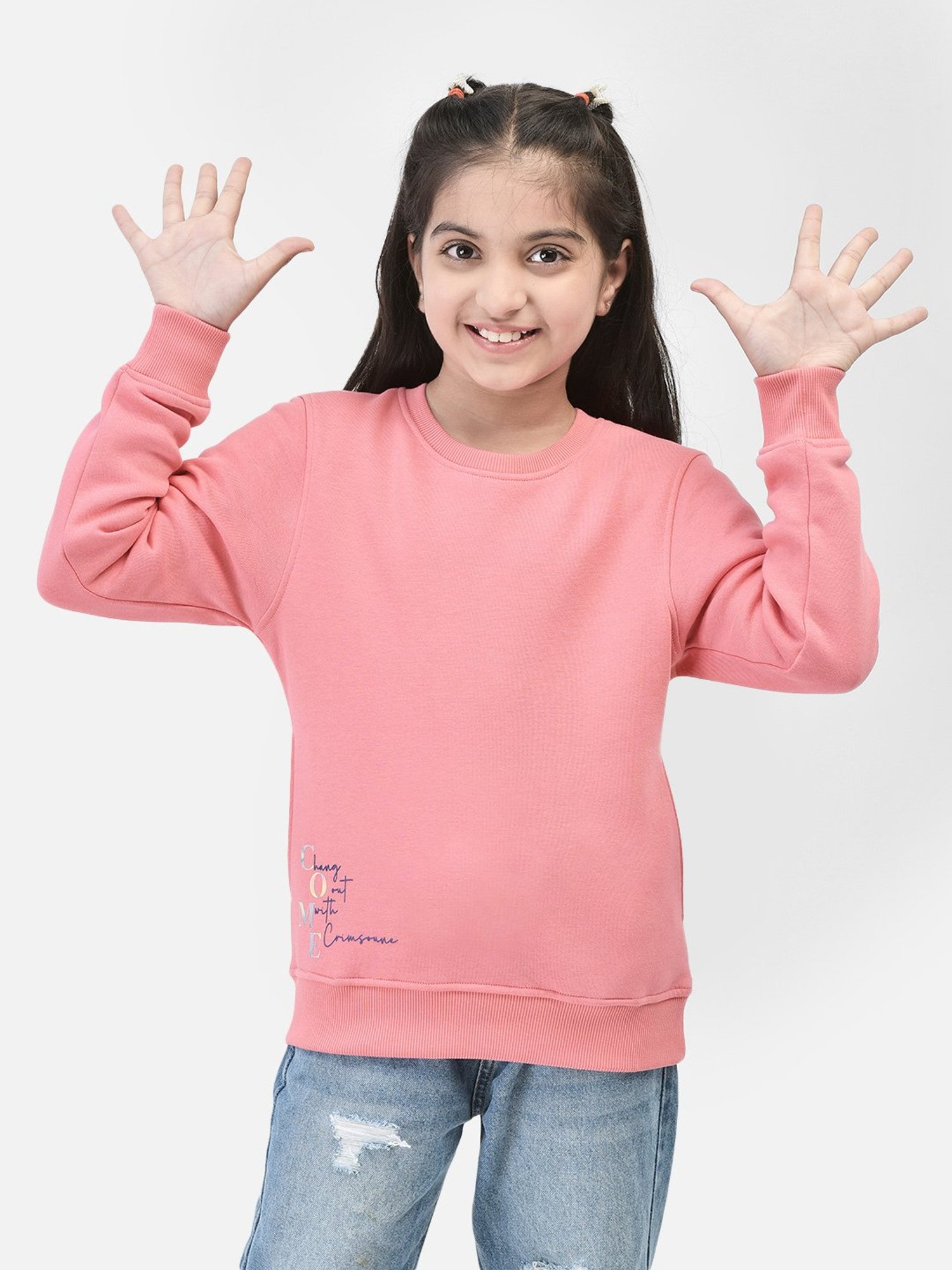 Crimsoune Club Kids Pink Solid Full Sleeves Sweatshirt