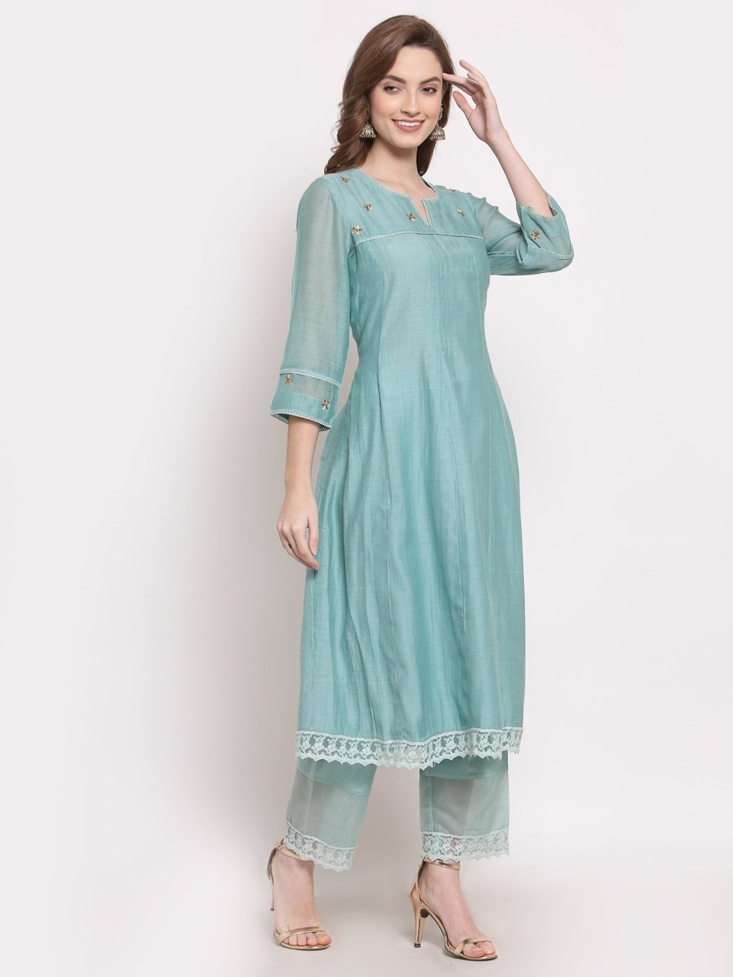 DART STUDIO Blue Embroidered Straight Kurta
