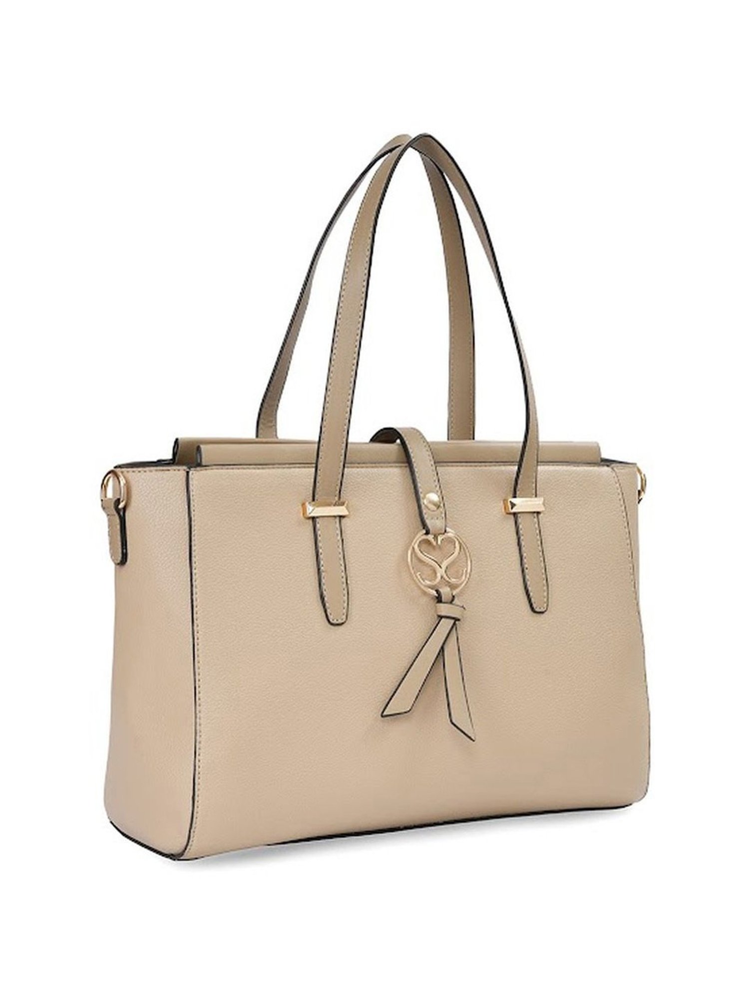 Sugarush Carly Beige PU Solid Shoulder Handbag