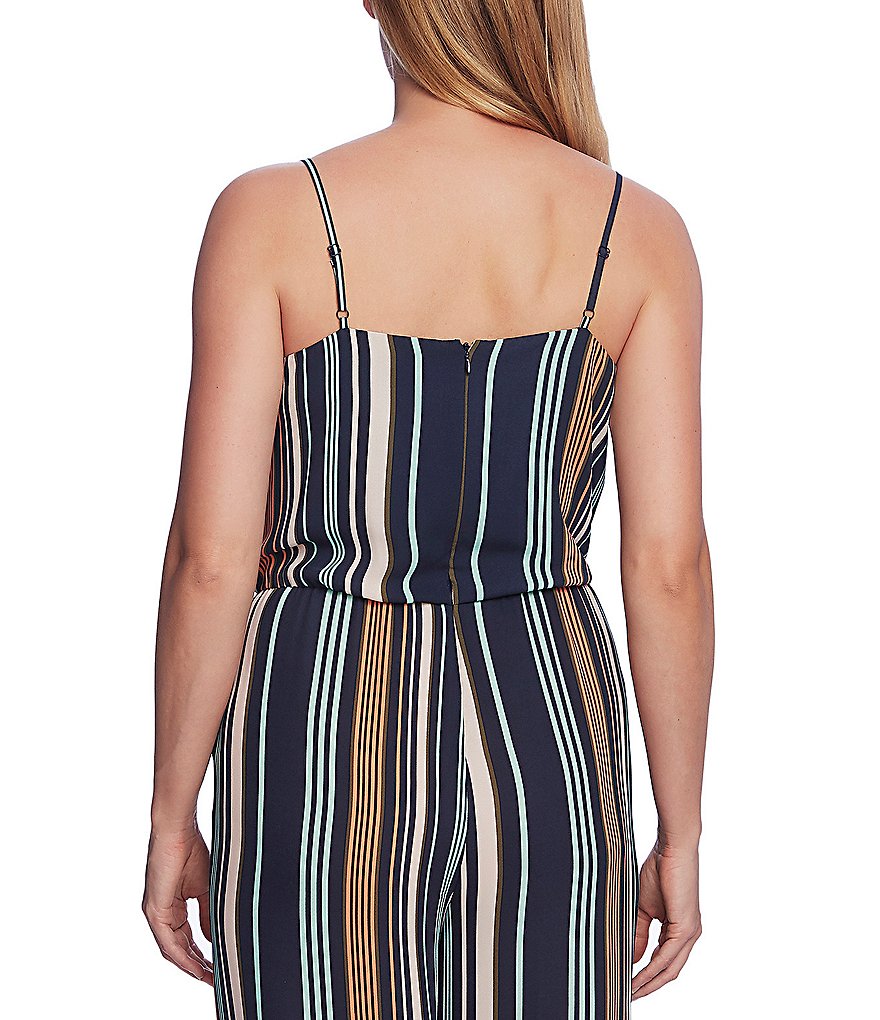 Vince Camuto Petite Size Southwestern Stripe Tie Front Square Neck Sleeveless Jumpsuit