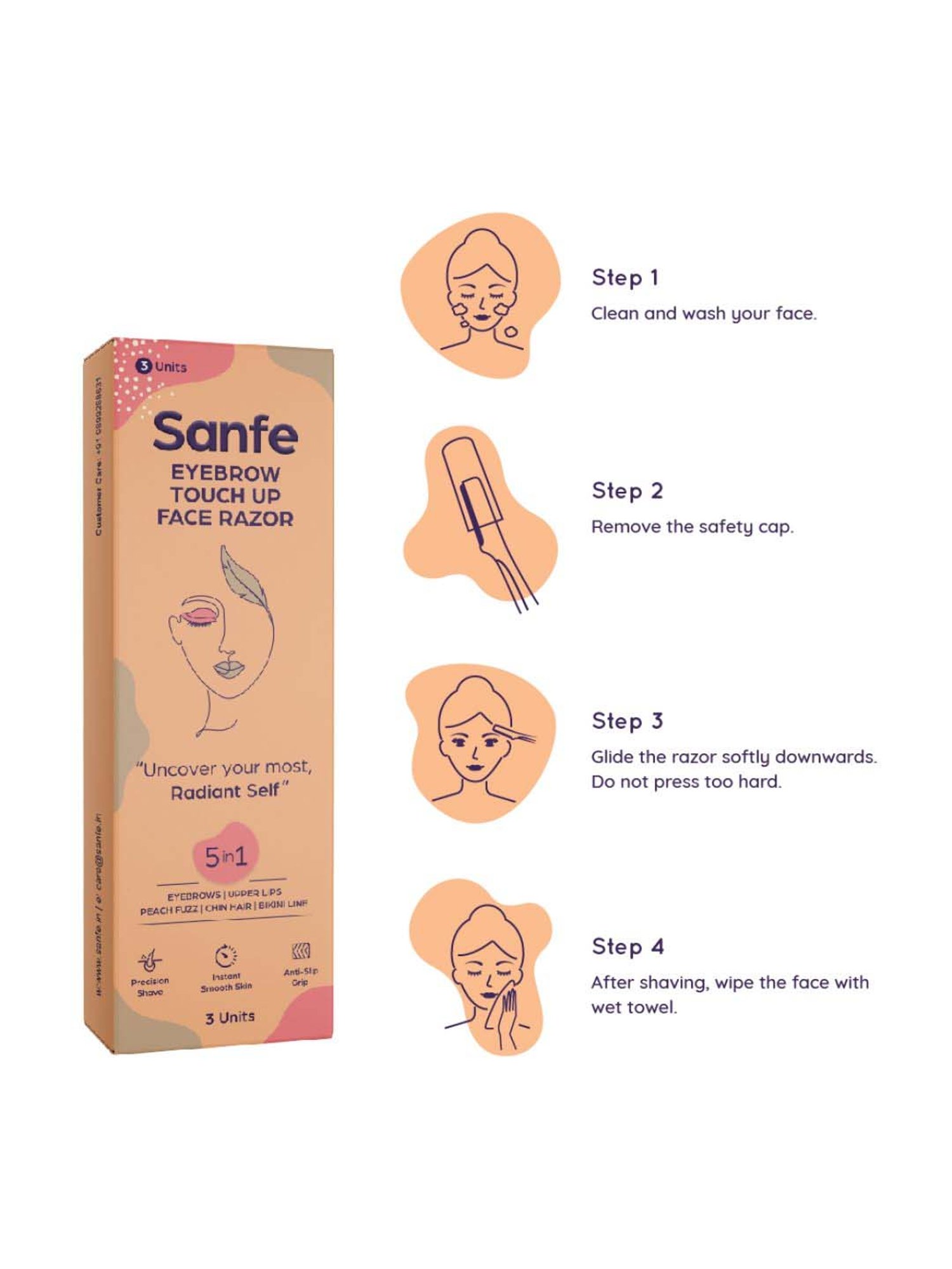 sanfe Eyebrow touch up Face Razor Pack of 3 - 50 gm