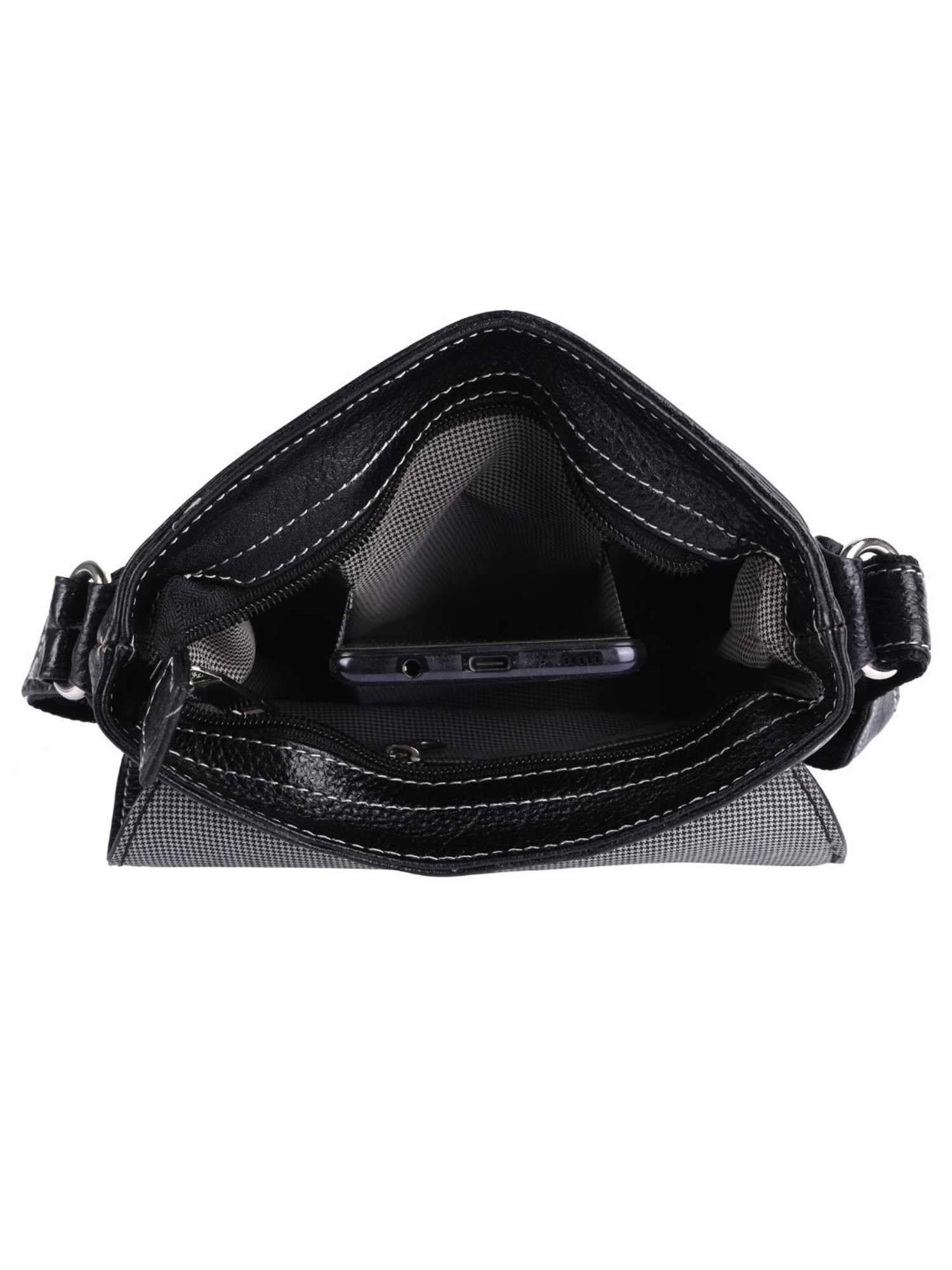 HiLEDER Black Textured Medium Leather 8 inch Cross Body Bag