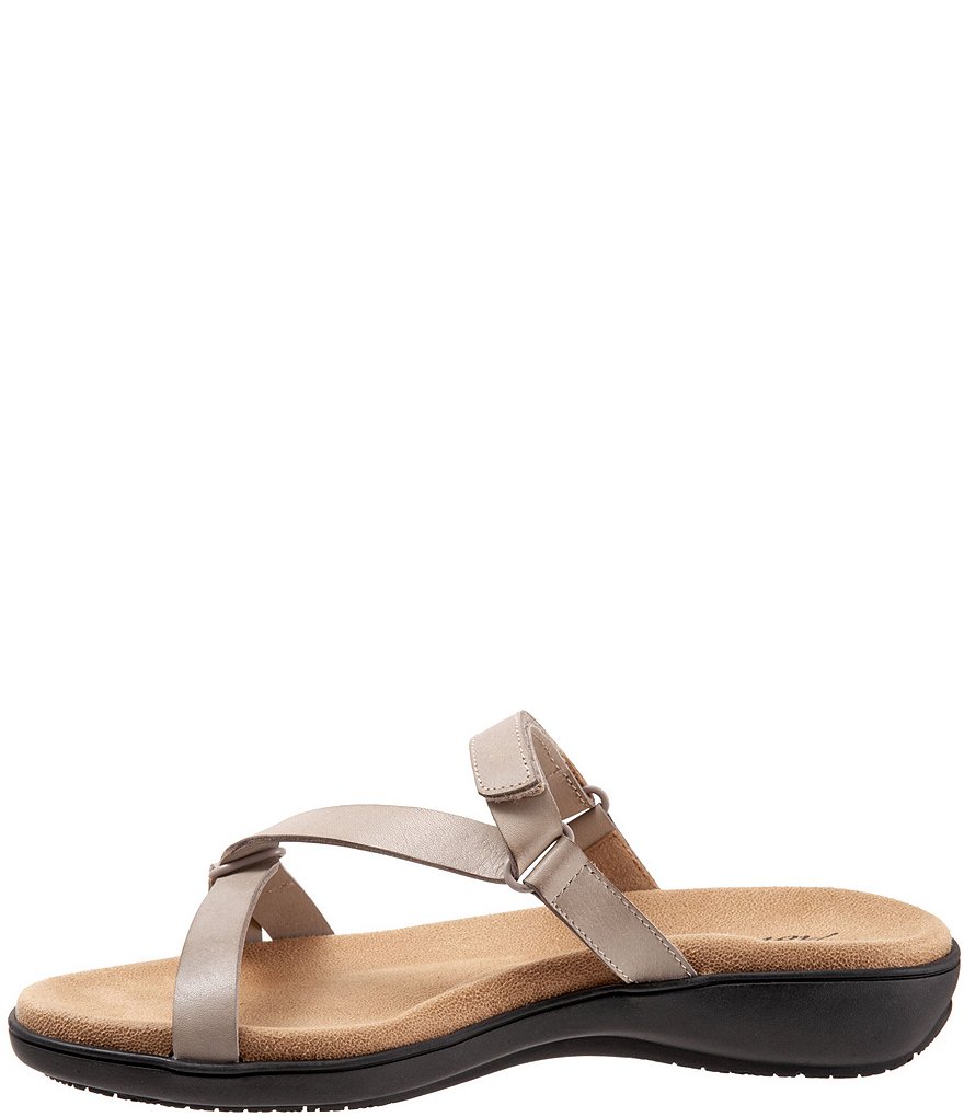 Trotters Raja Leather Adjustable Hook and Loop Slide Footbed Sandals